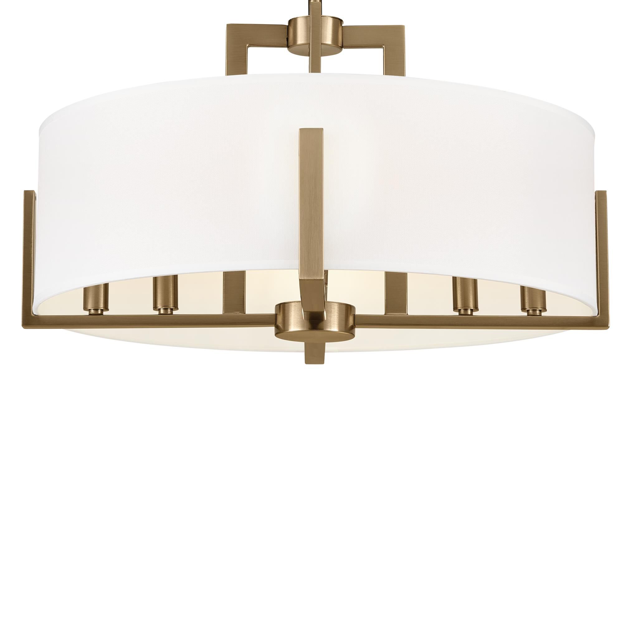 Shown in Champagne Bronze finish and Fabric and Drum Linen shade