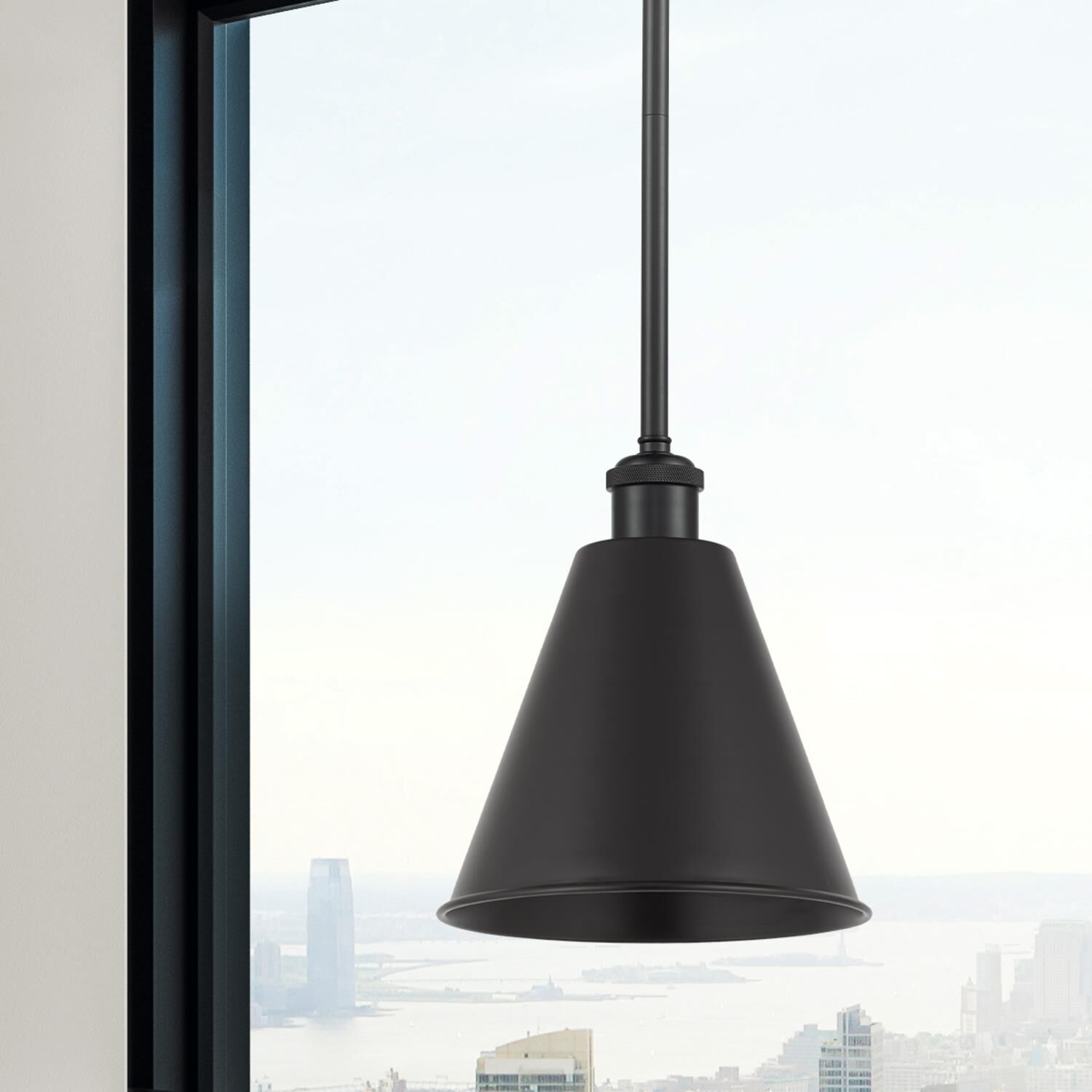 Shown in Matte Black finish and Matte Black Ballston Cone shade