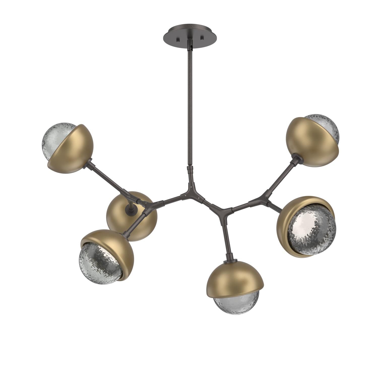 Shown in Graphite finish and Smoke glass and Gilded Brass accent