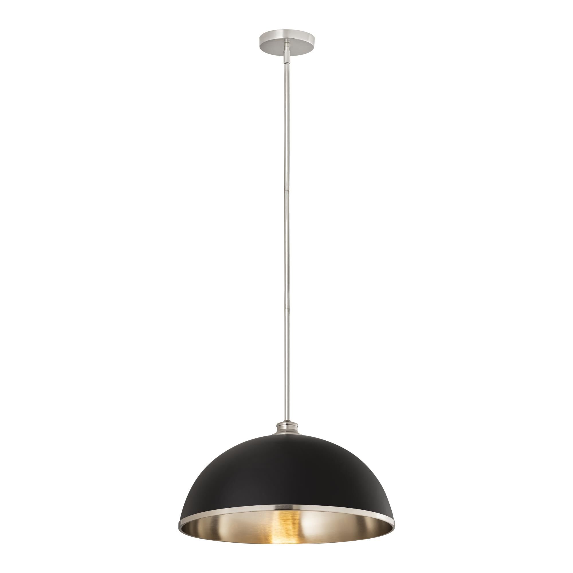 Shown in Matte Black And Brushed Nickel finish and Stainless Steel glass and Stainless Steel shade