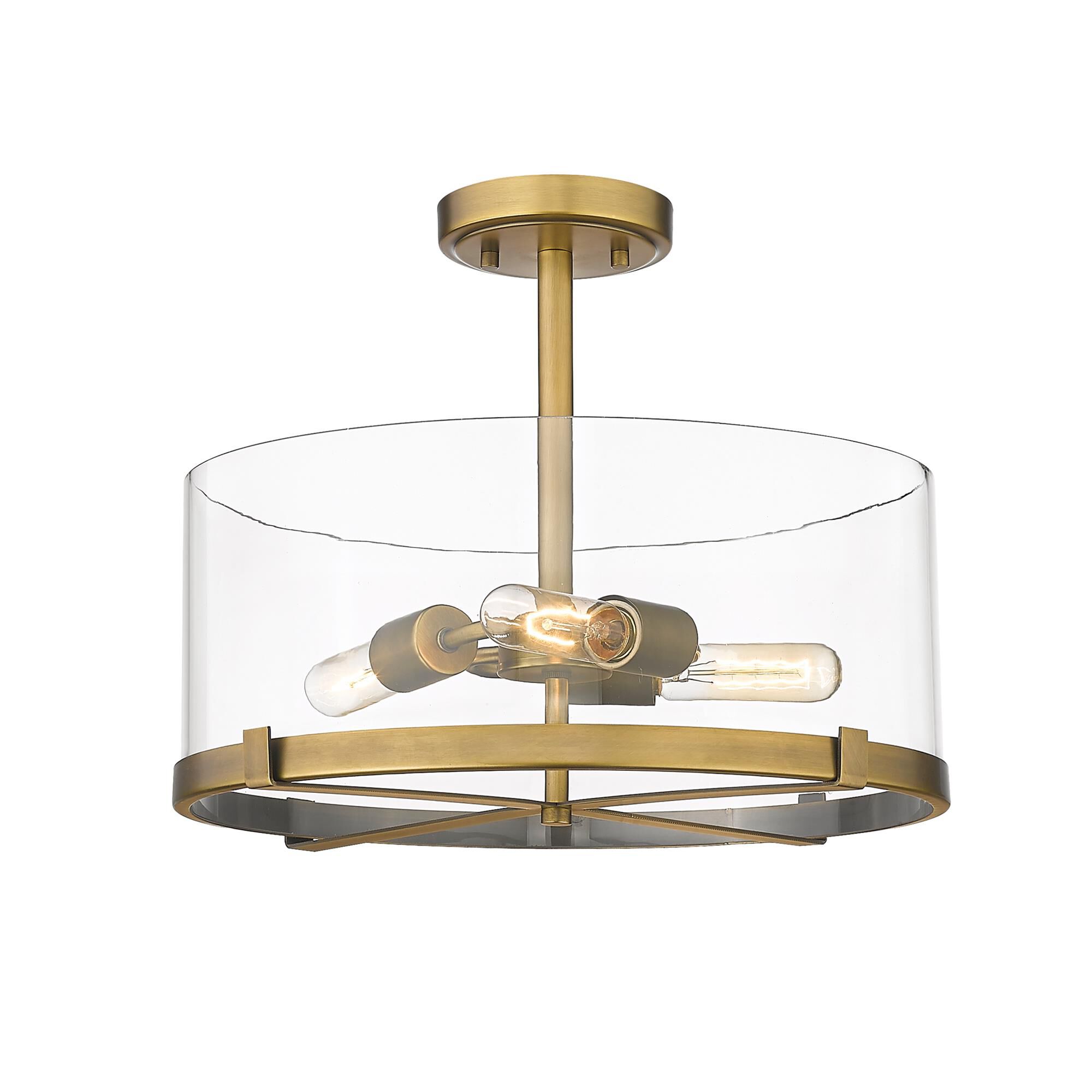 Shown in Rubbed Brass finish and Glass shade