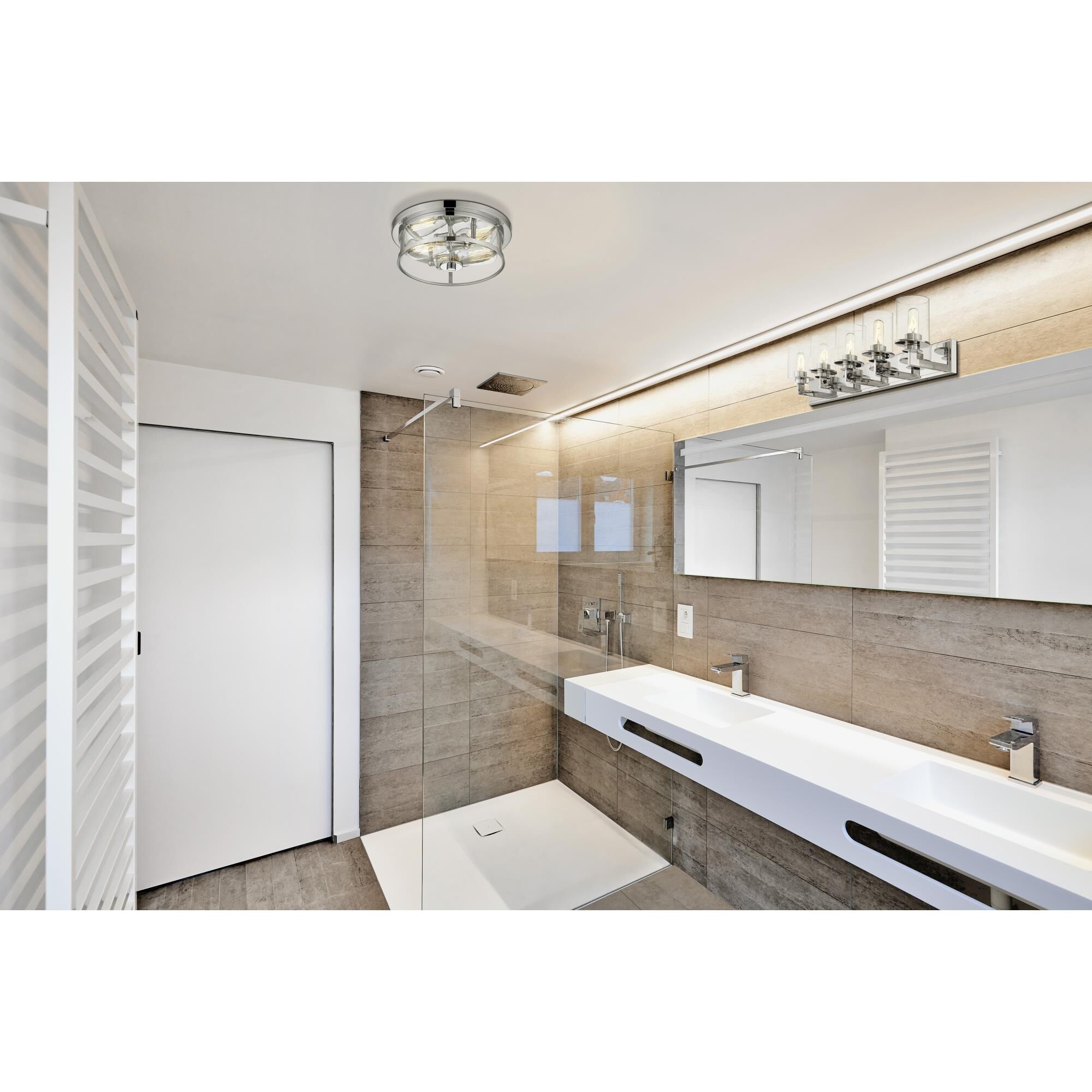 Shown in Chrome finish and Glass shade