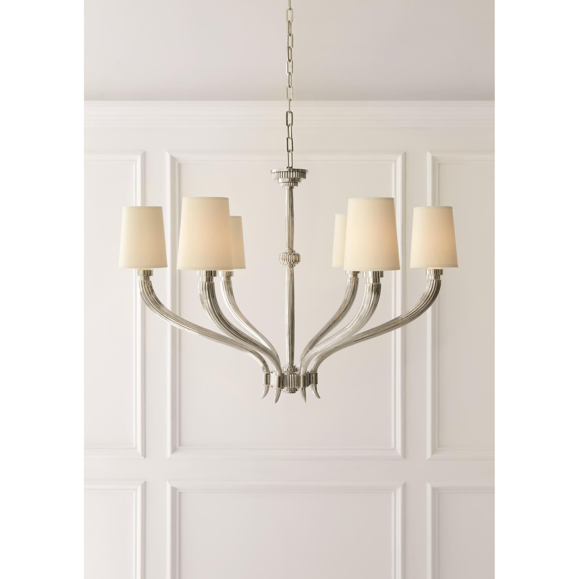 Shown in Polished Nickel finish and Natural Paper shade