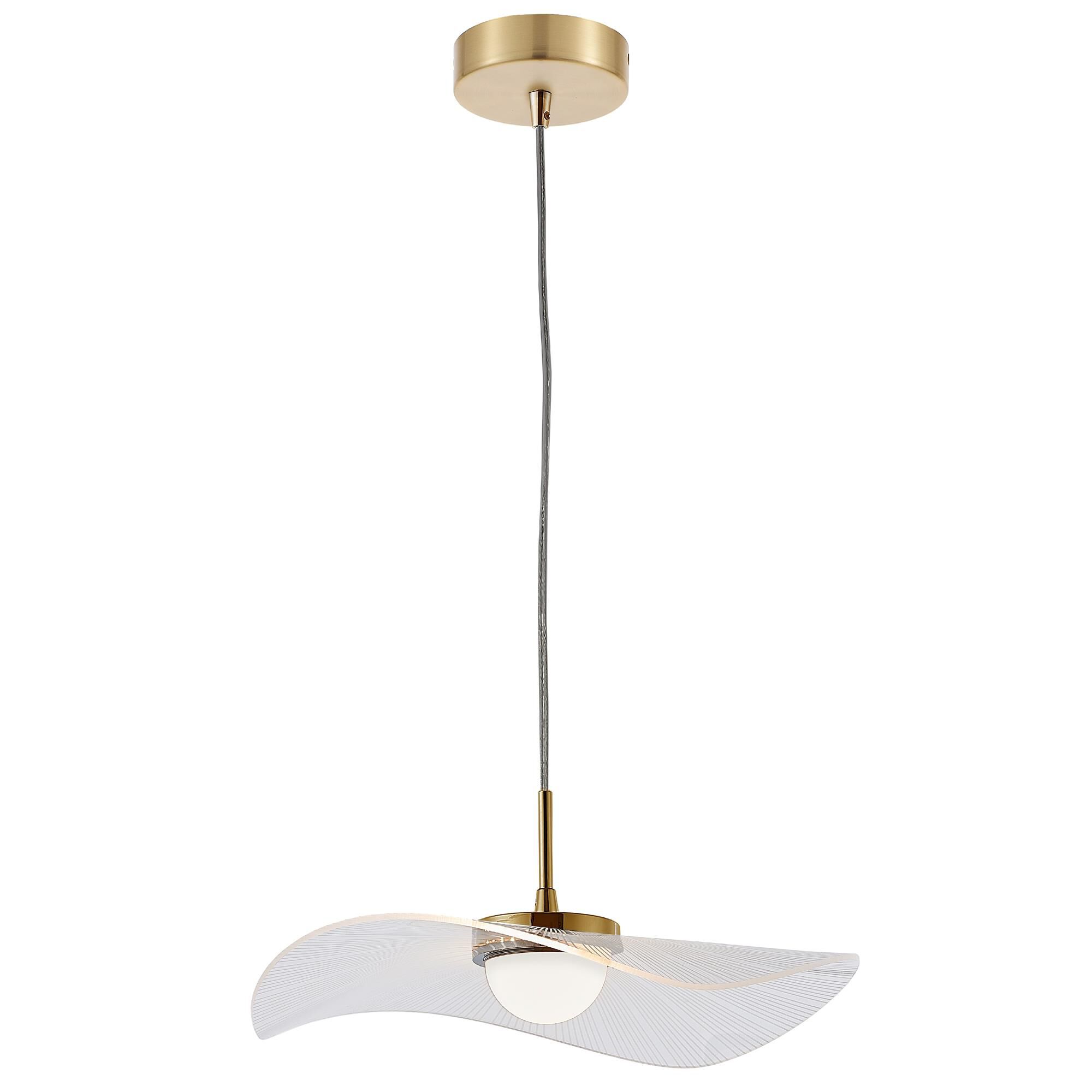 Shown in Aged Brass finish and Clear & White shade