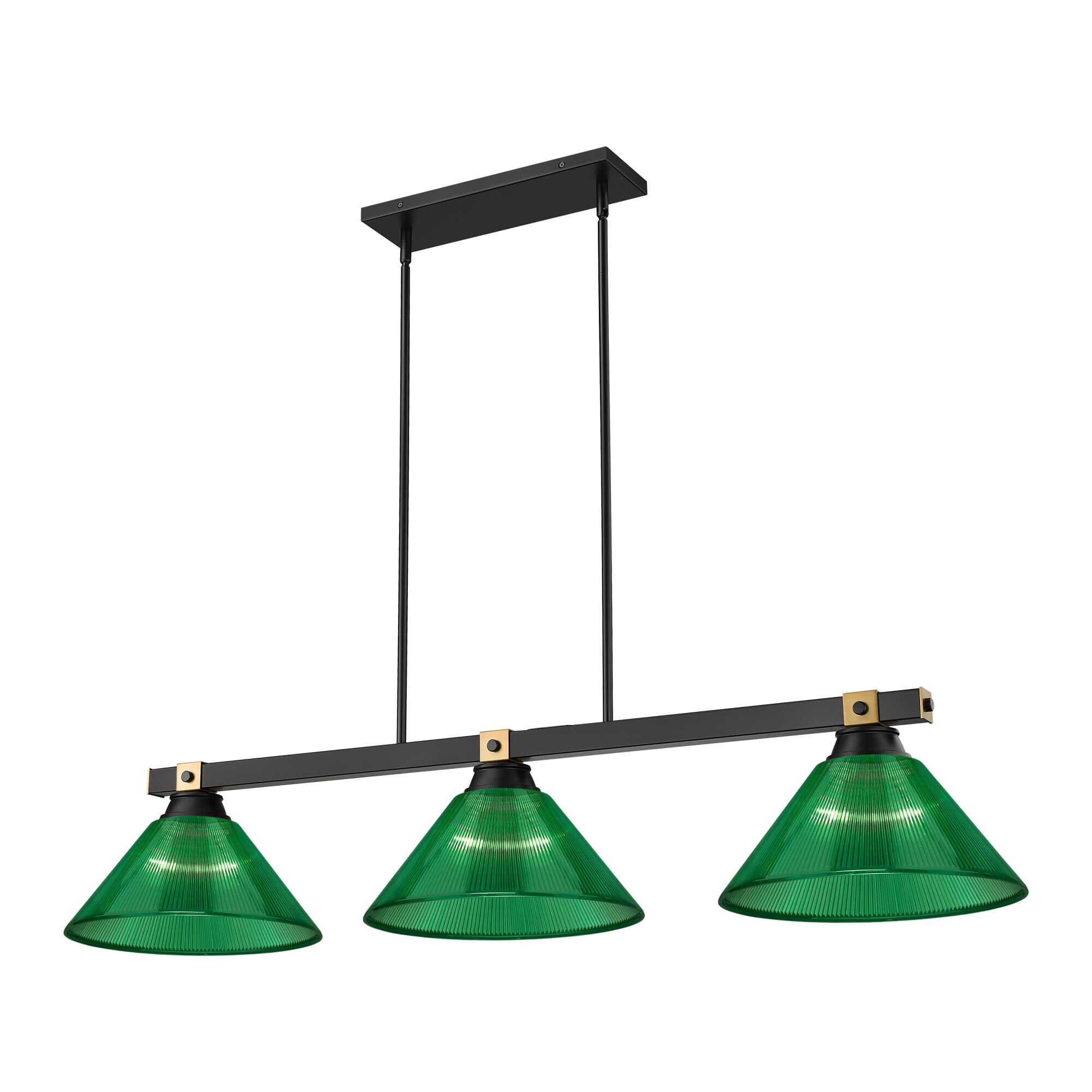 Shown in Matte Black + Rubbed Brass finish and Green glass and Green shade