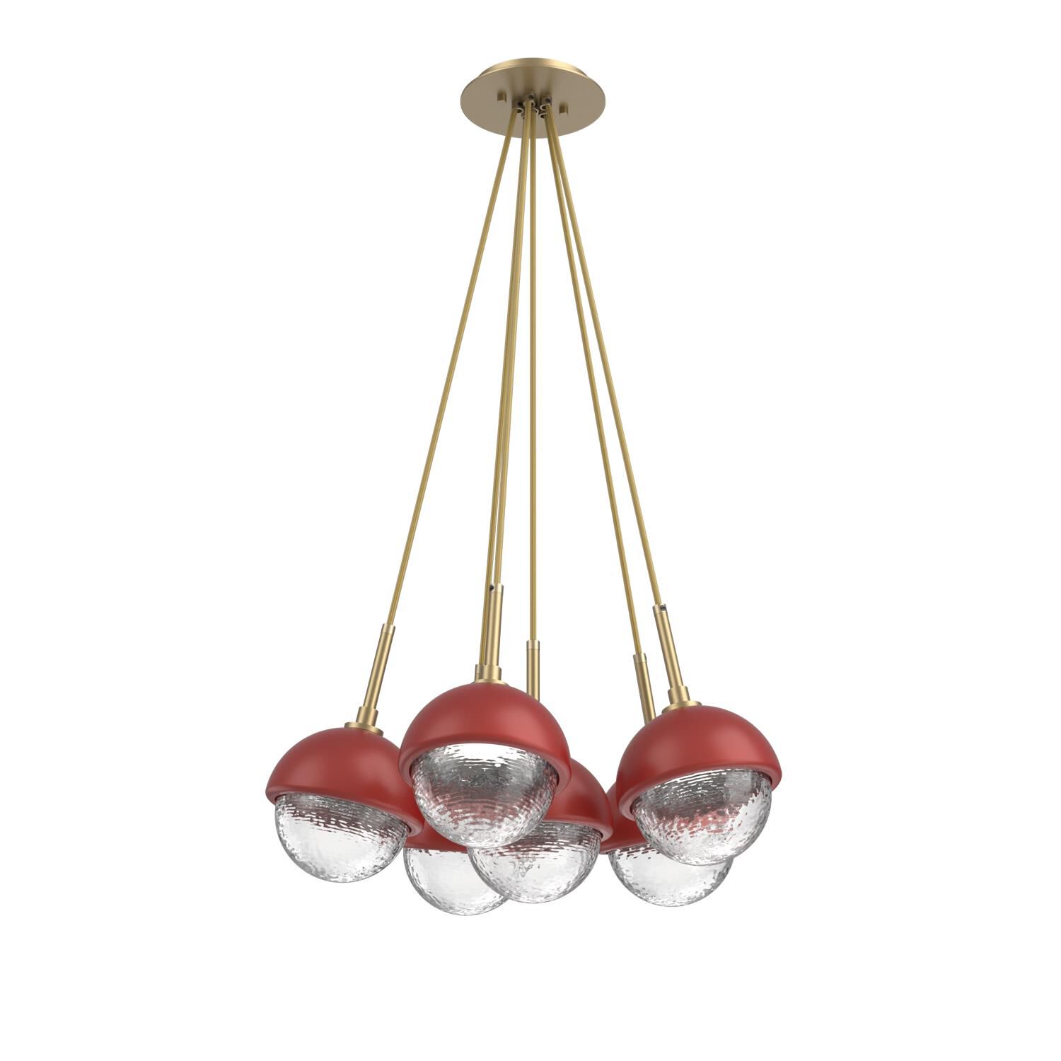 Shown in Gilded Brass finish and Clear glass and Cinnamon Red accent