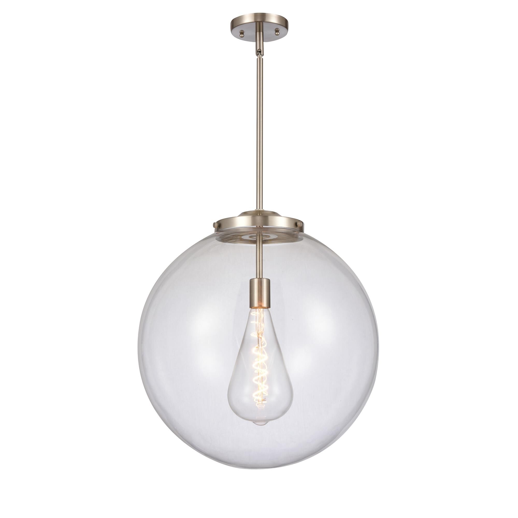 Shown in Brushed Satin Nickel finish and Clear Beacon glass