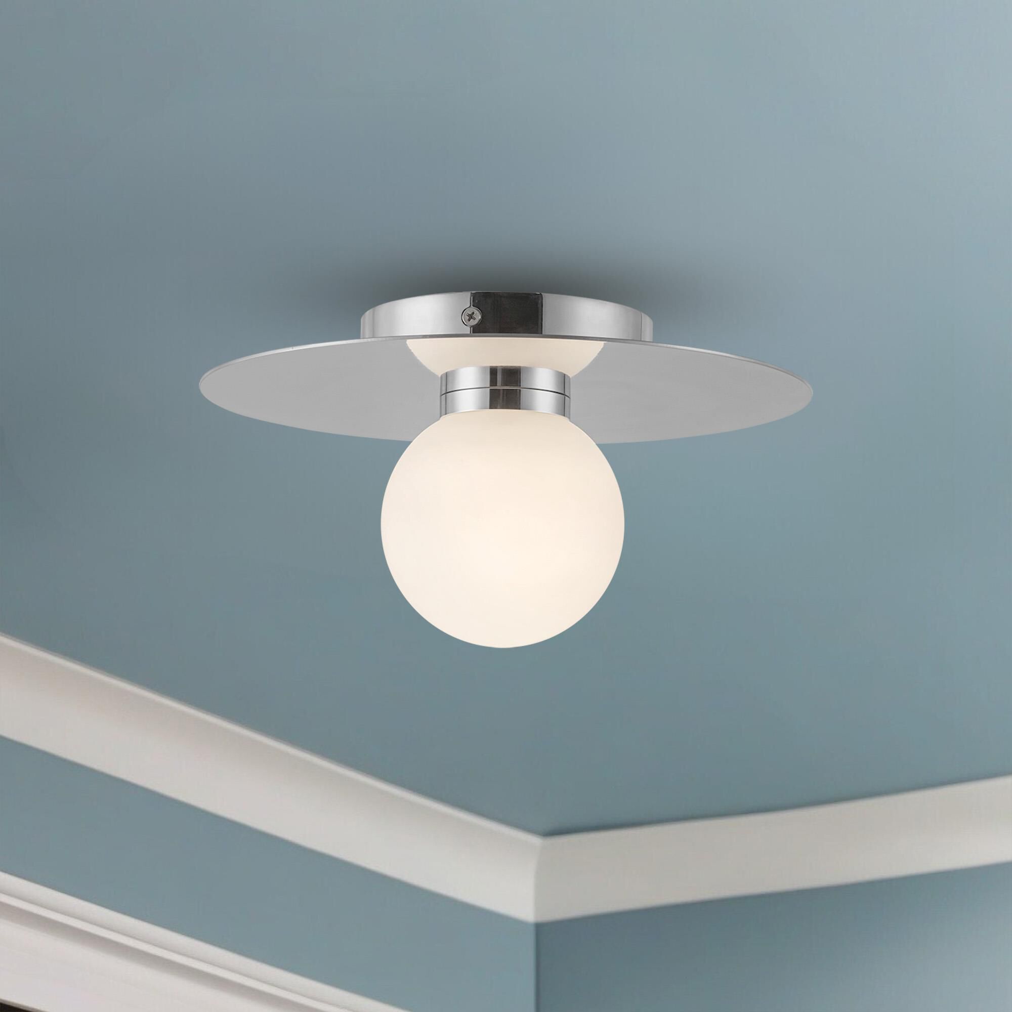 Shown in Chrome finish and Opal glass