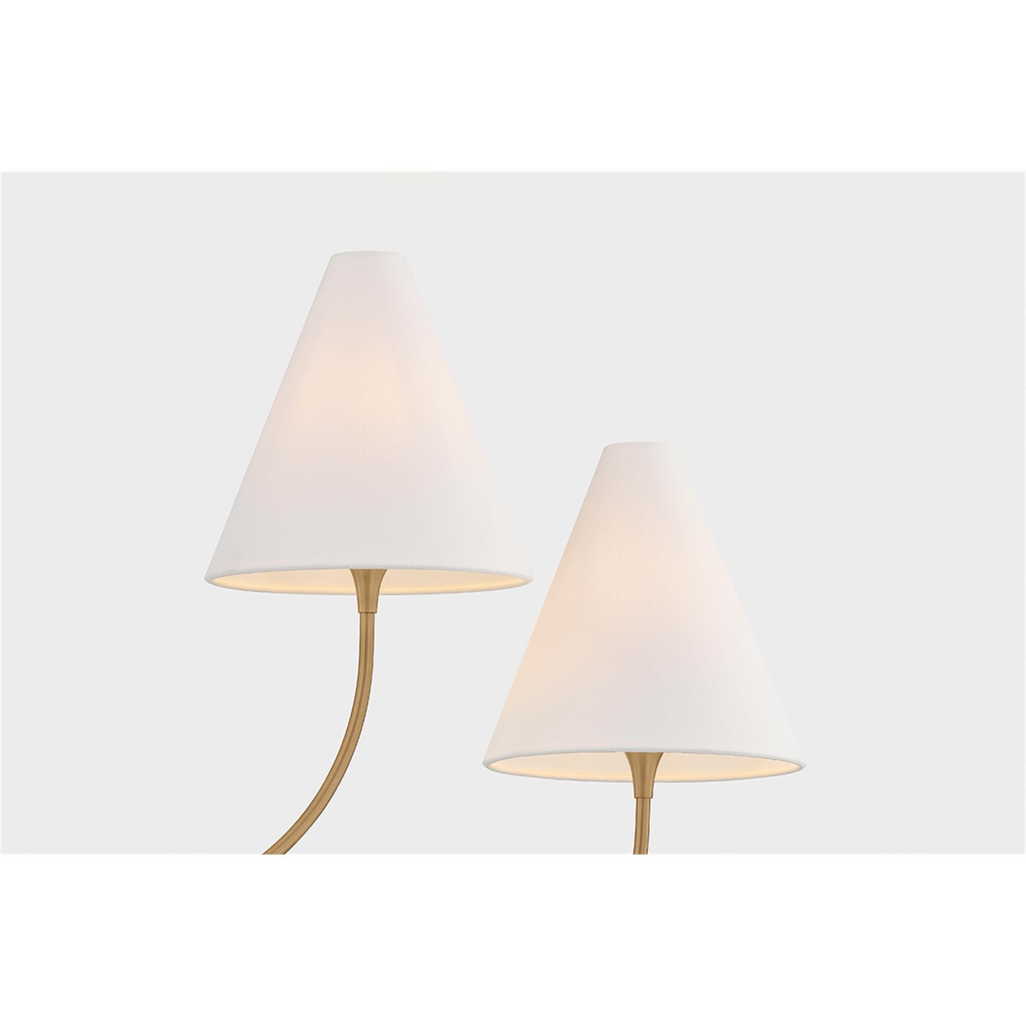 Shown in Patina Brass finish and Off White Linen shade
