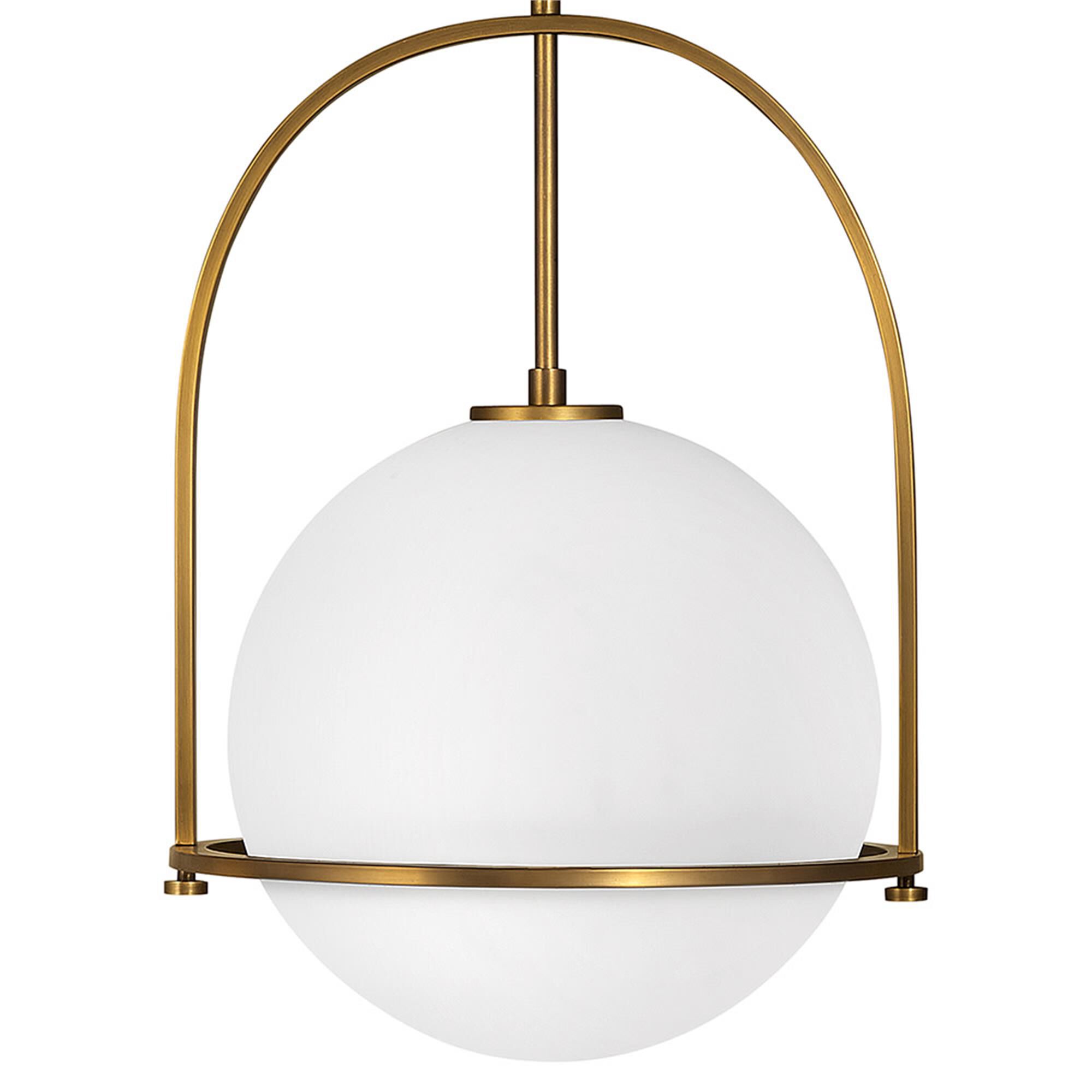 Shown in Heritage Brass finish and Etched Opal glass