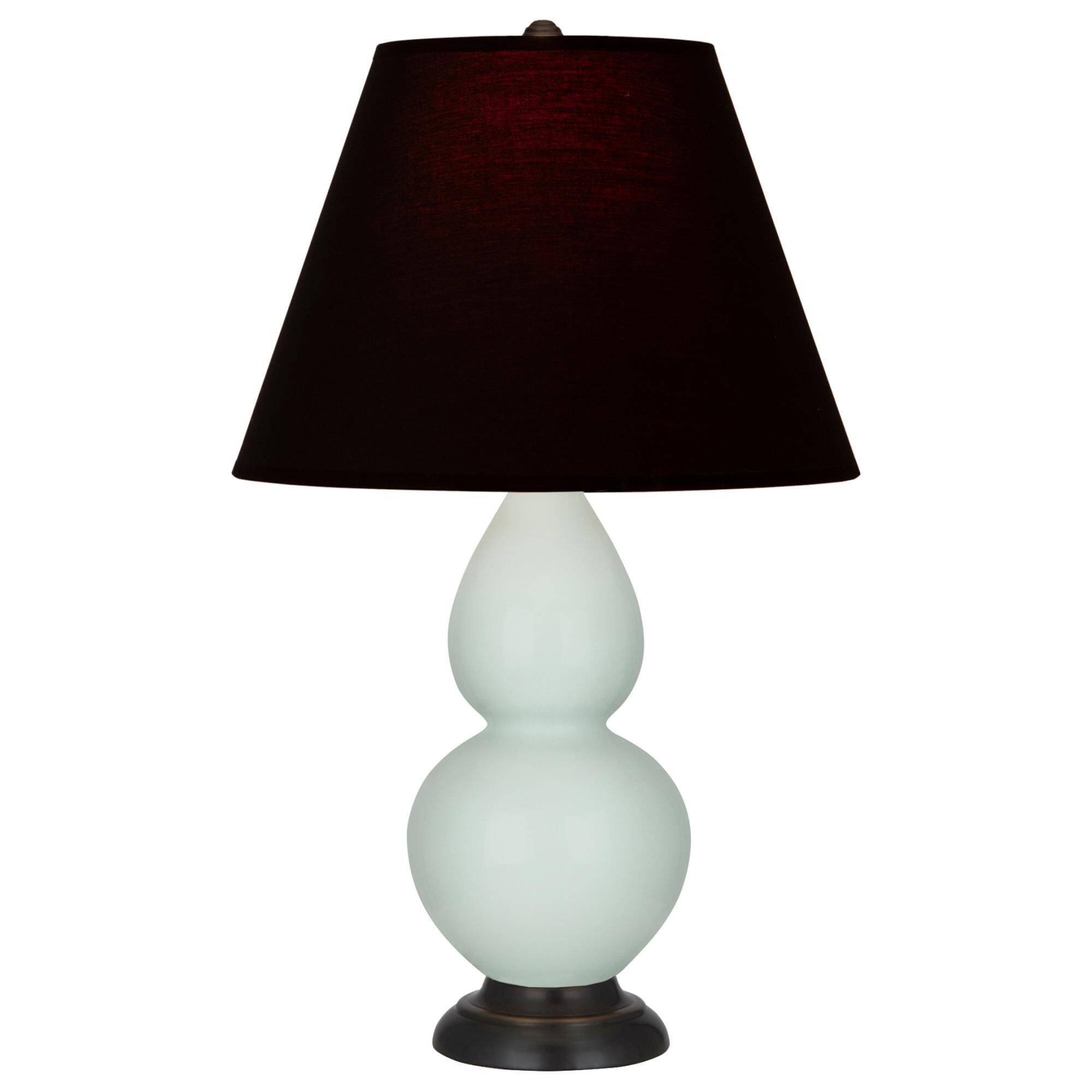 Shown in Celadon finish and Ink Black with Rose Red Lining Fabric shade and Deep Patina Bronze accent