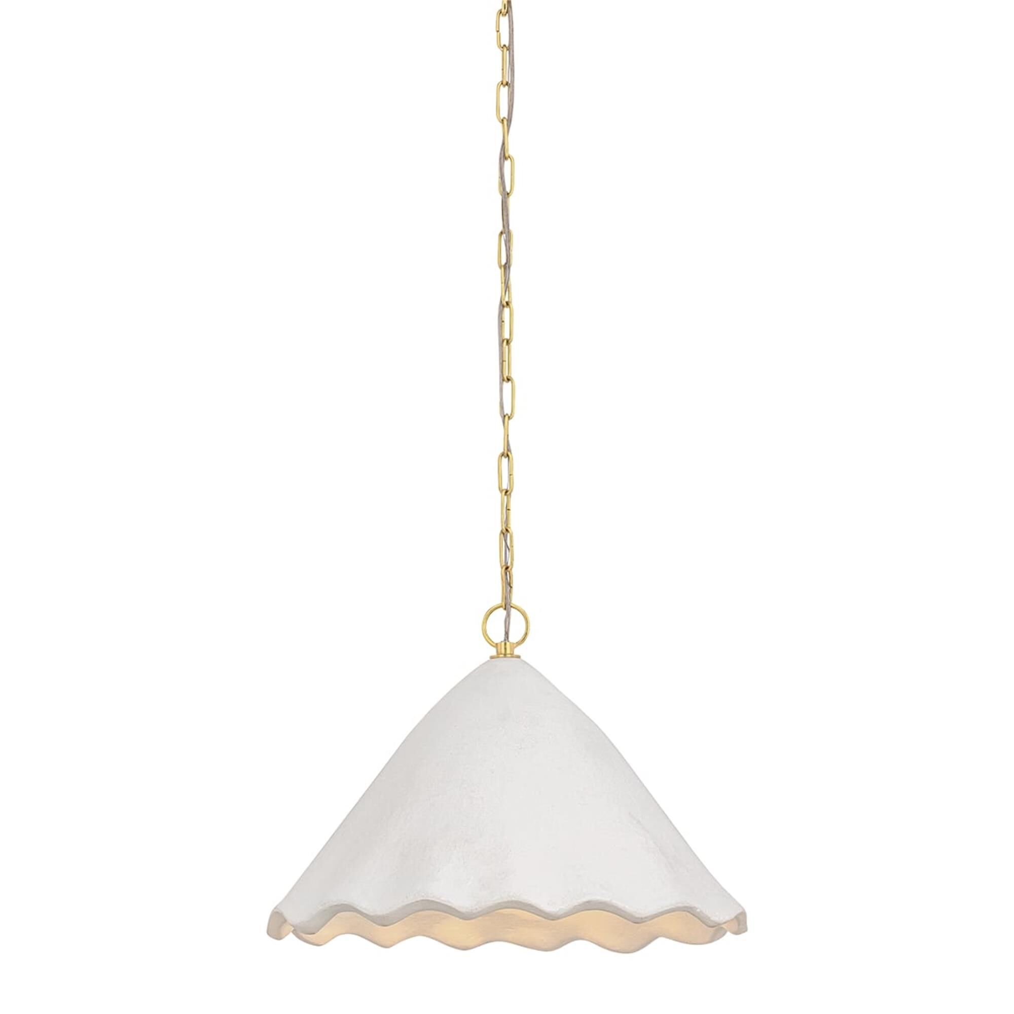 Shown in Aged Brass and White Plaster finish and Handmade Paper shade