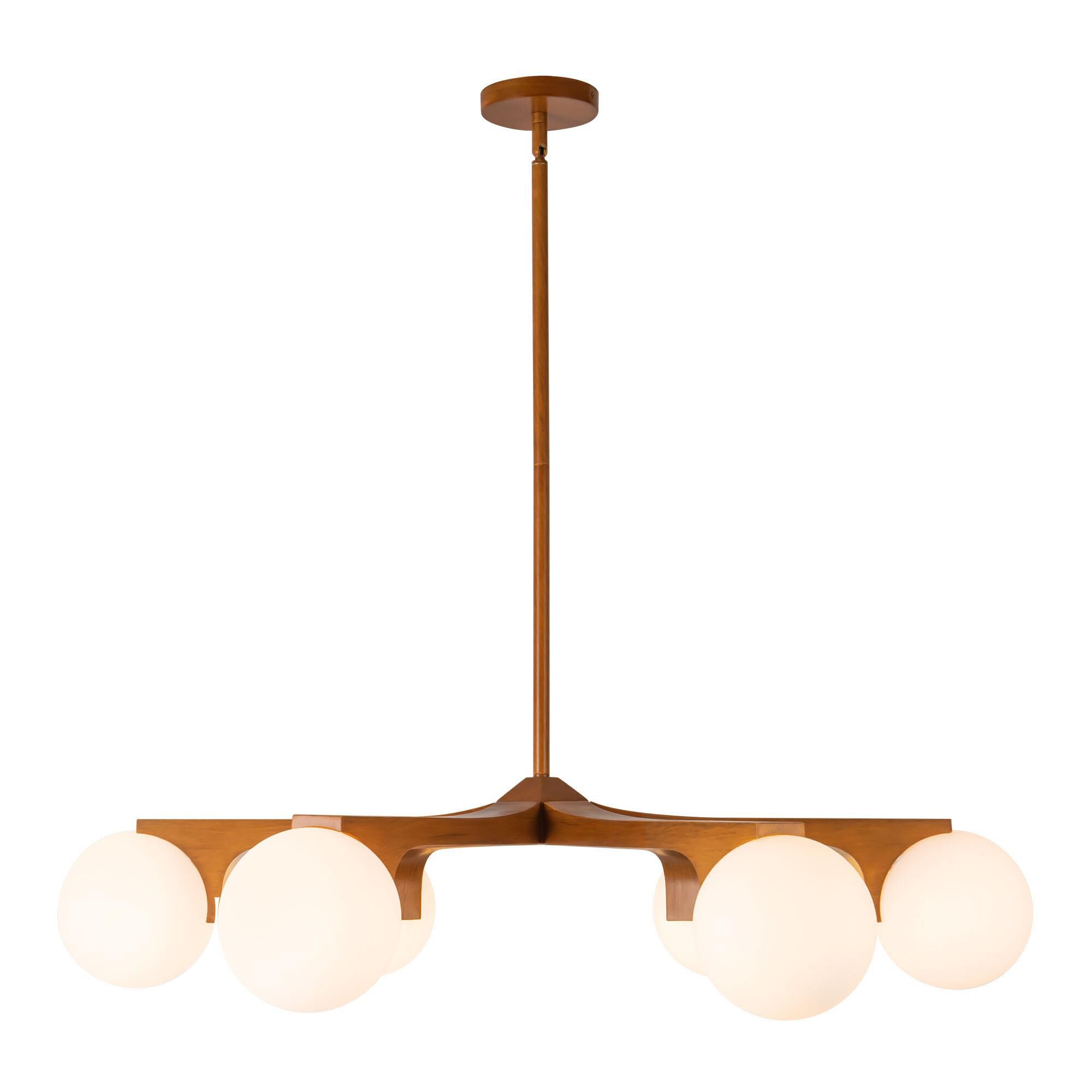 Shown in Teak finish and Matte Opal glass
