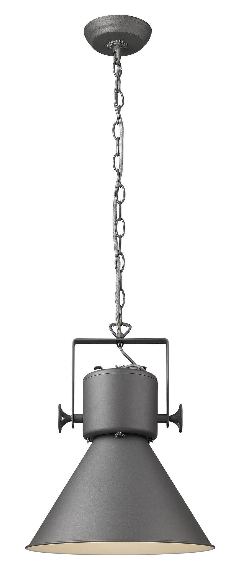 Shown in Gray finish and Gray glass and Gray Metal Cone Shaped  W/ White Interior shade
