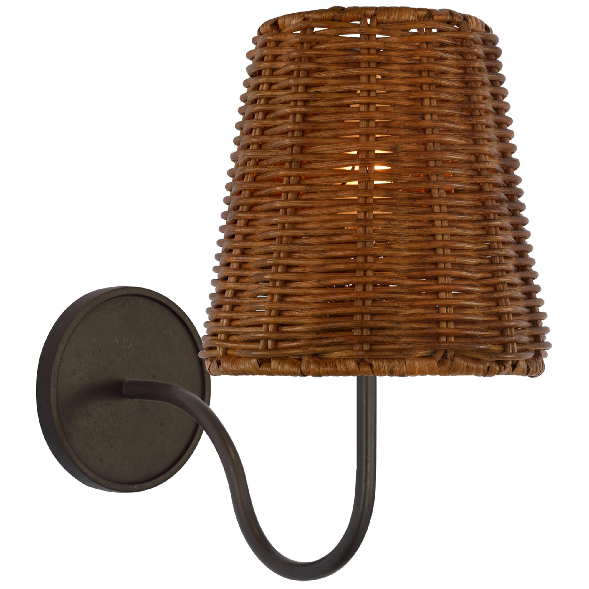 Shown in Aged Iron finish and Dark Wicker shade