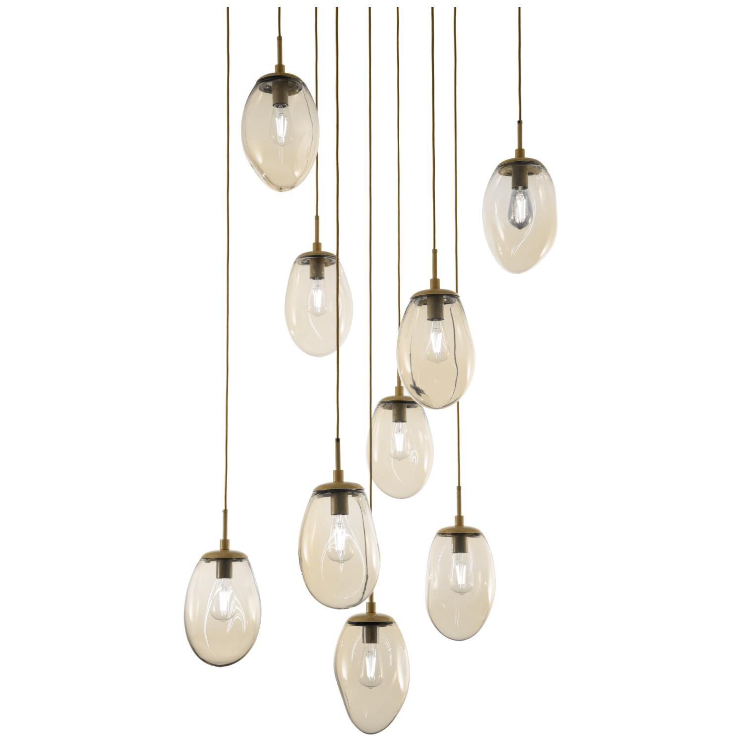 Shown in Gilded Brass finish and Blown Amber glass