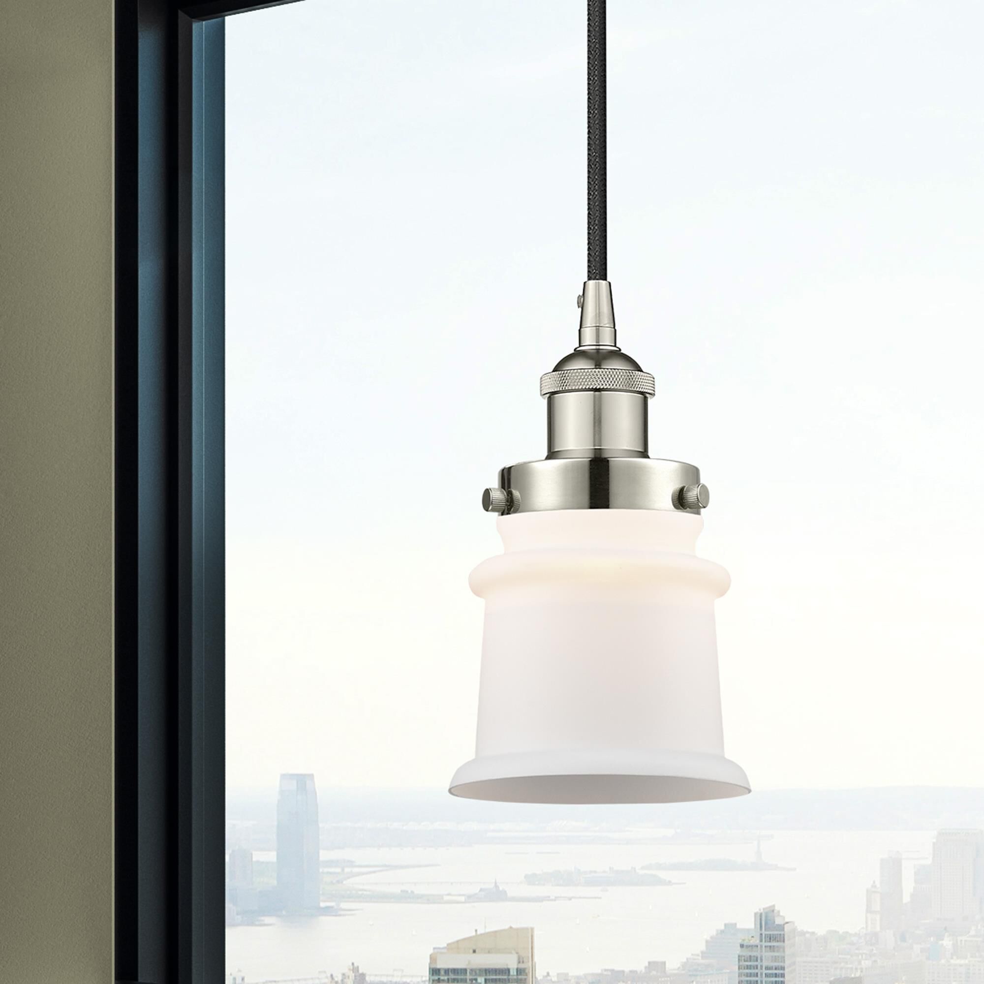 Shown in Polished Nickel finish and Matte White glass