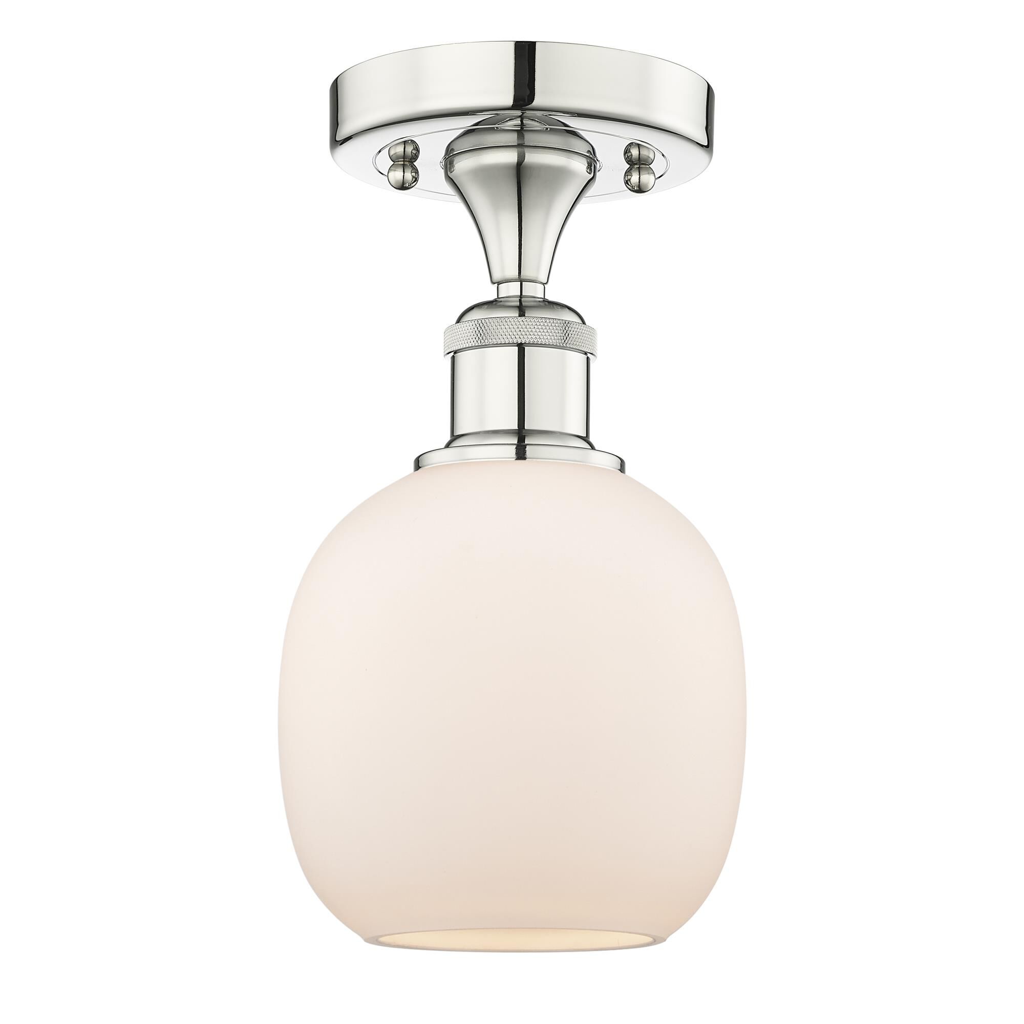 Shown in Polished Nickel finish and Matte White glass