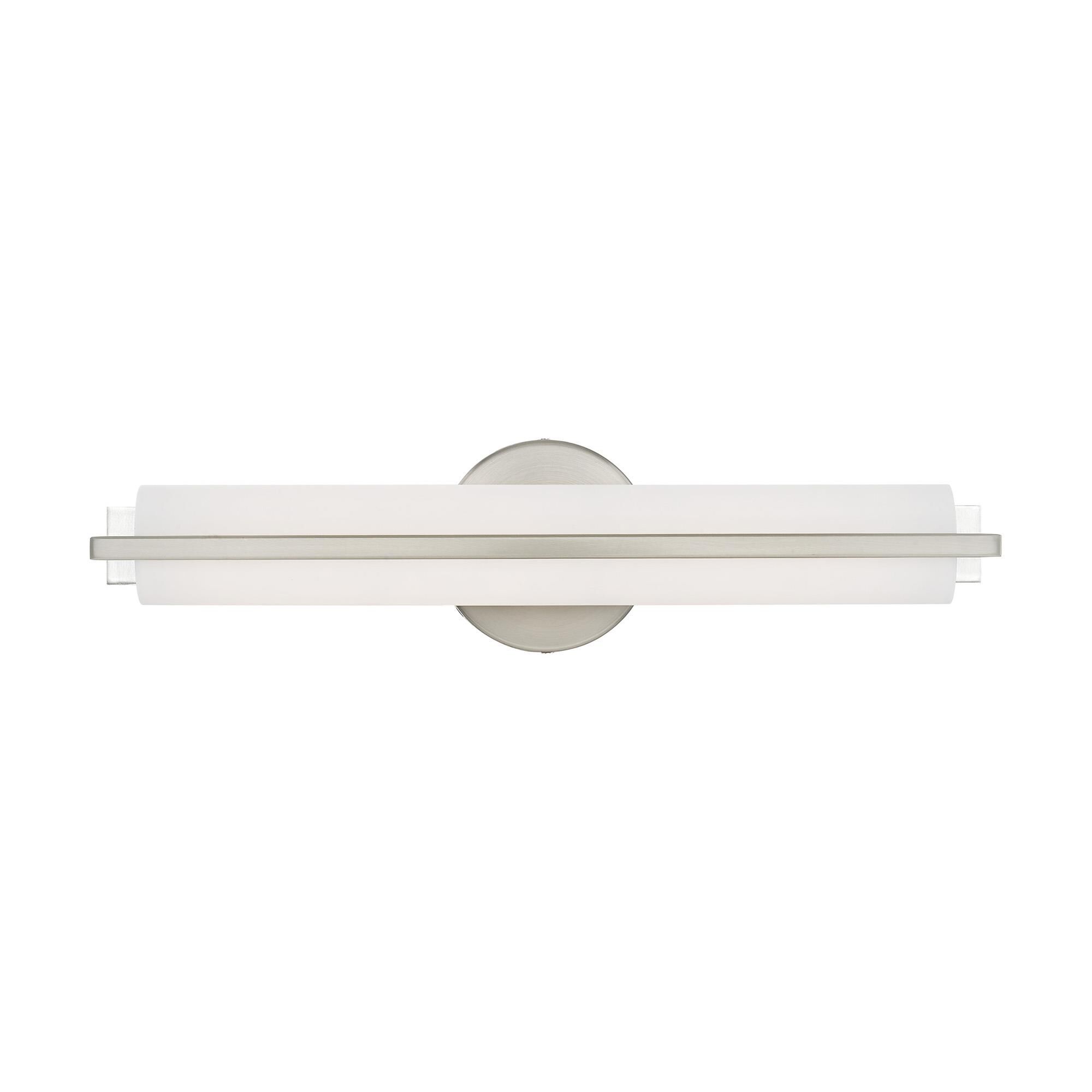 Shown in Brushed Nickel finish and Satin White Acrylic shade