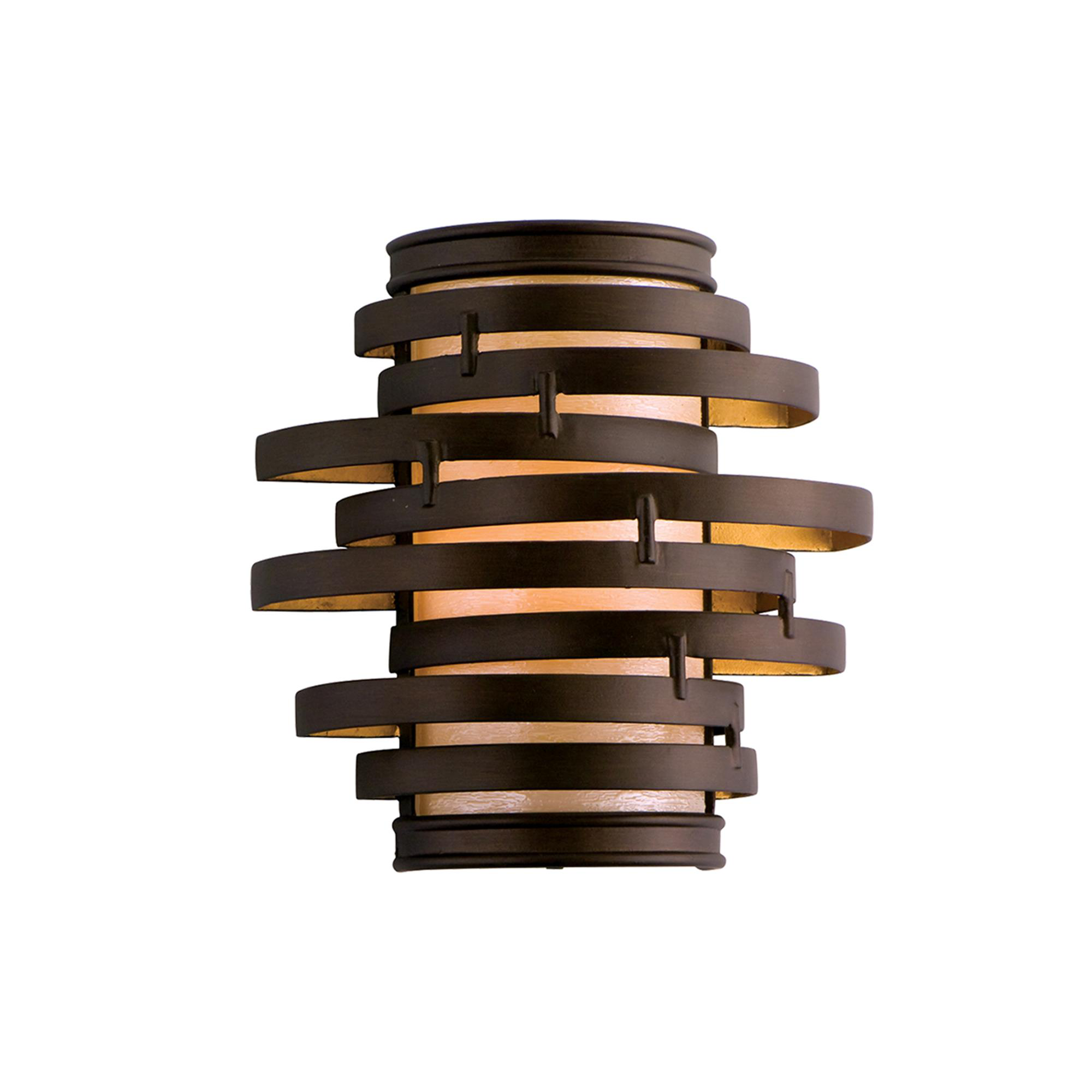Shown in Bronze with Gold Leaf finish and Caramel Ice glass