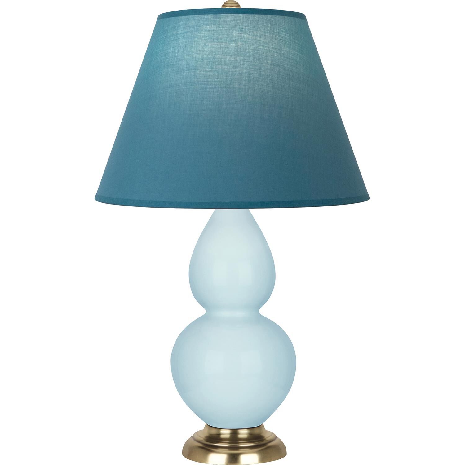 Shown in Baby Blue finish and Bright Blue and Gray shade and Antique Natural Brass accent