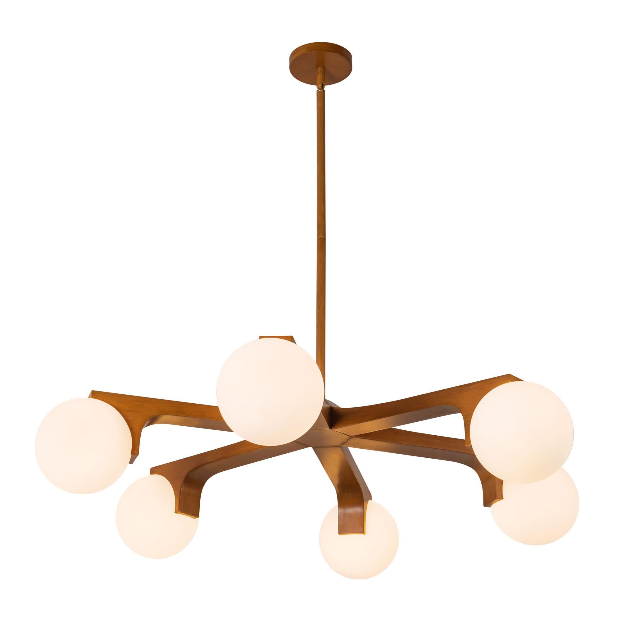 Shown in Teak finish and Matte Opal glass