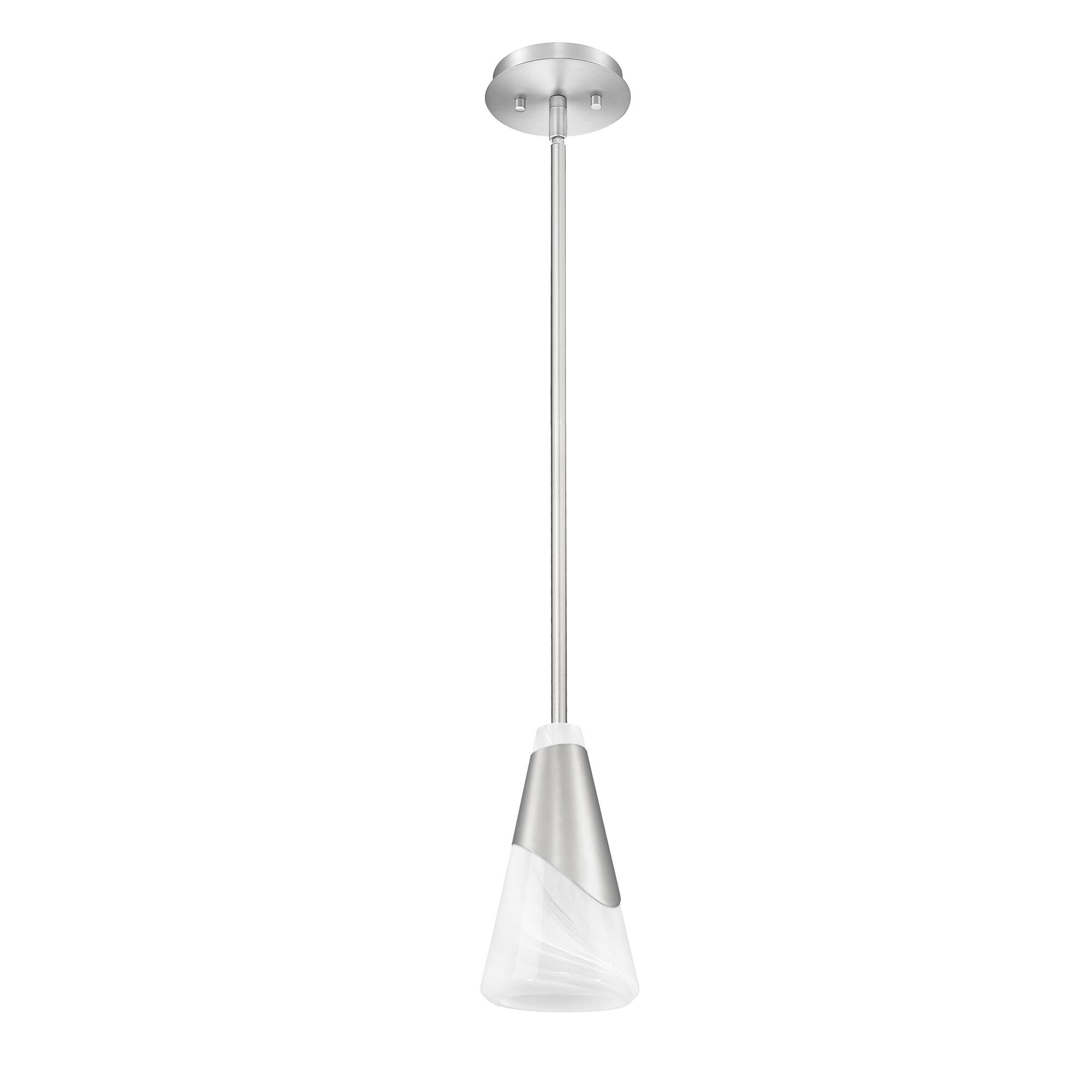 Shown in Brushed Nickel finish and White Swirl glass and White Swirl shade