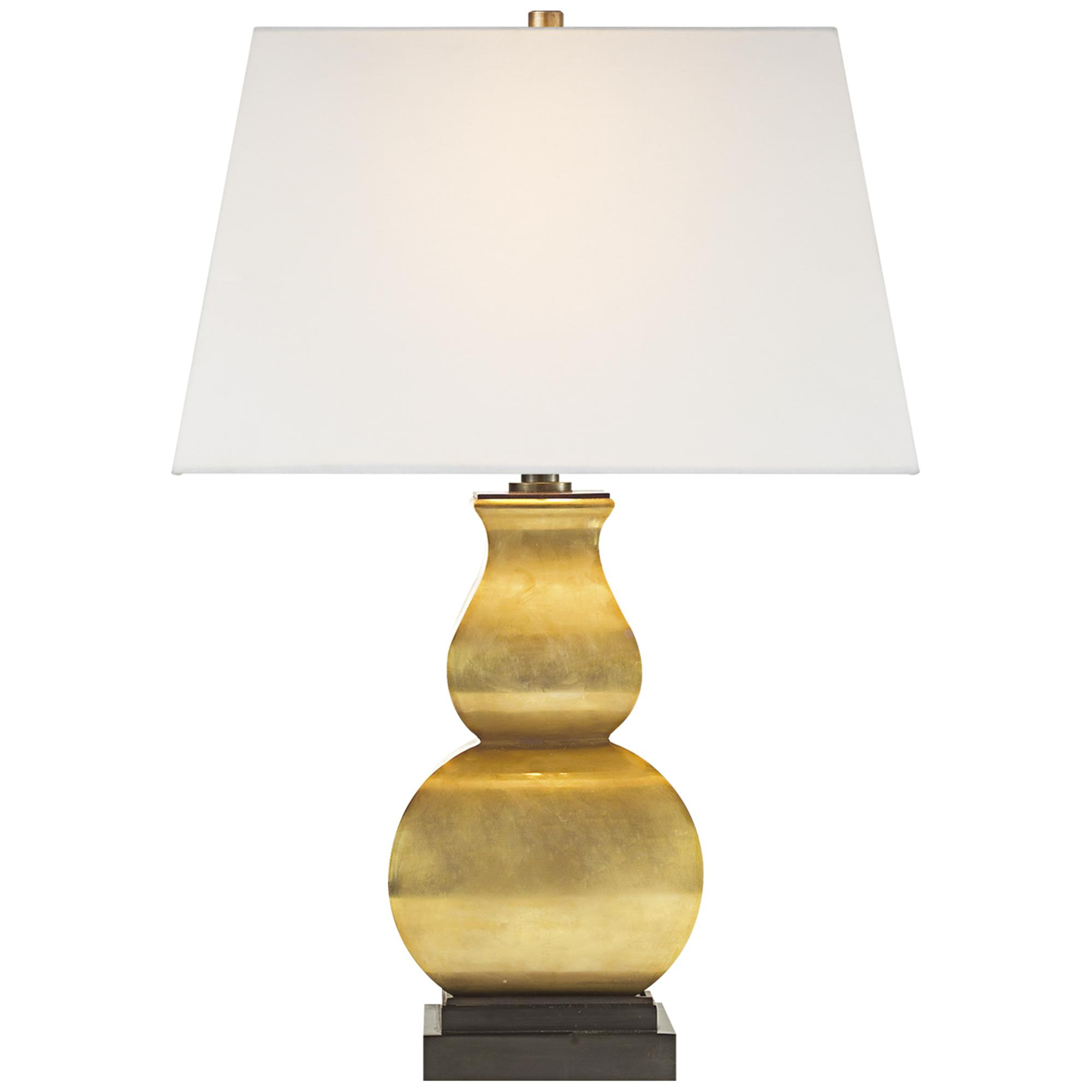 Shown in Antique-Burnished Brass finish and Linen Rectangle shade