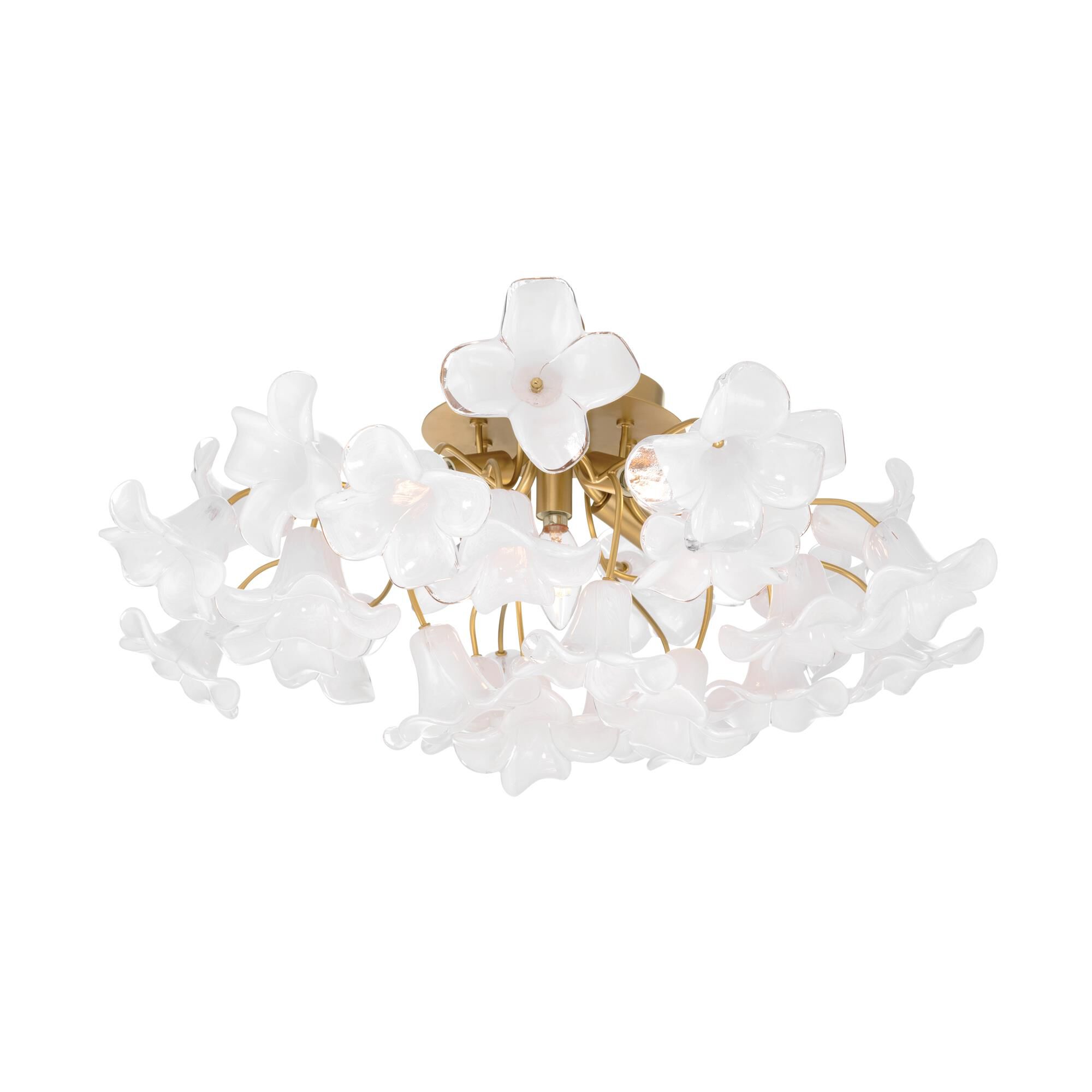 Shown in Legacy Brass finish and White Swirl glass