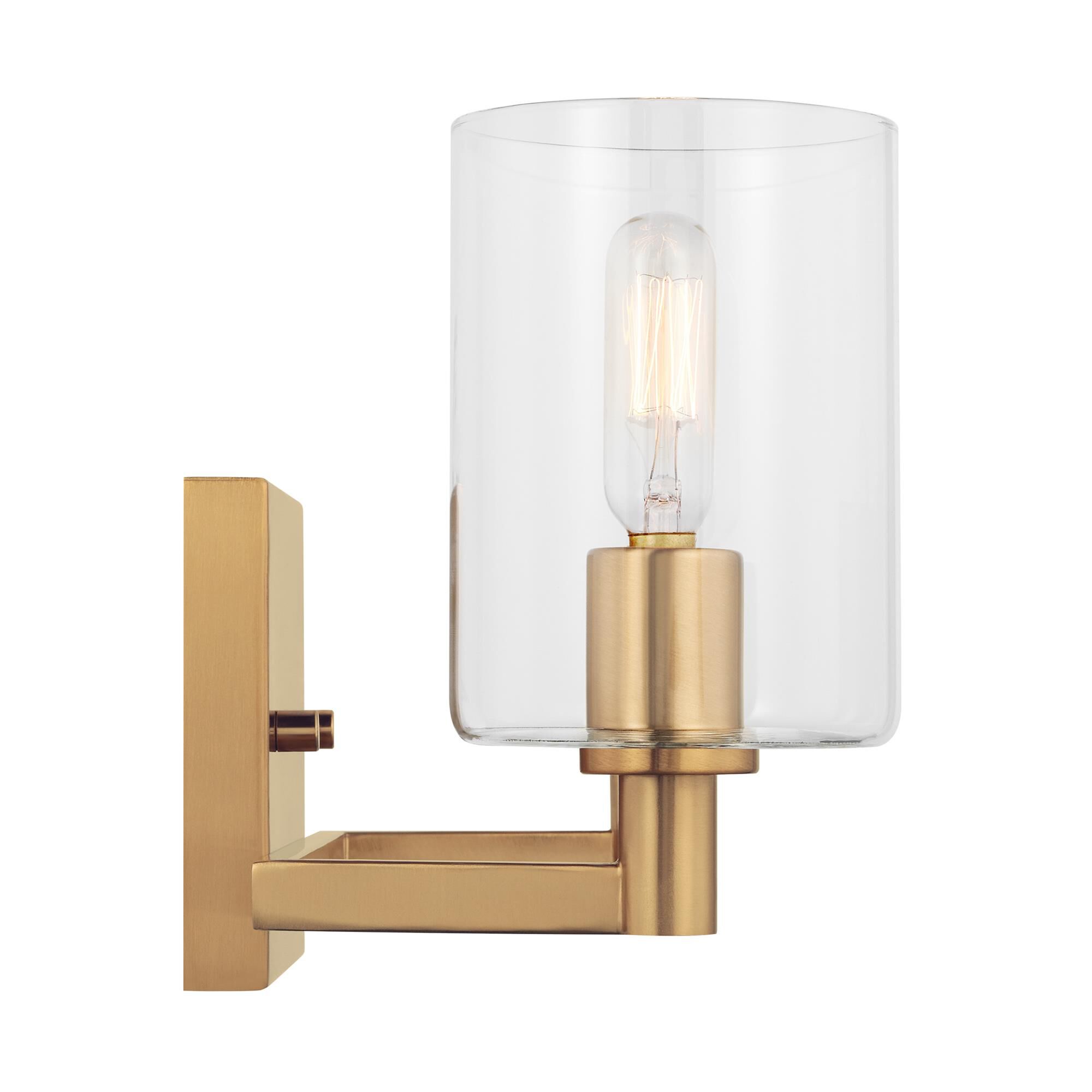 Shown in Satin Brass finish and Clear glass and Clear Glass s shade