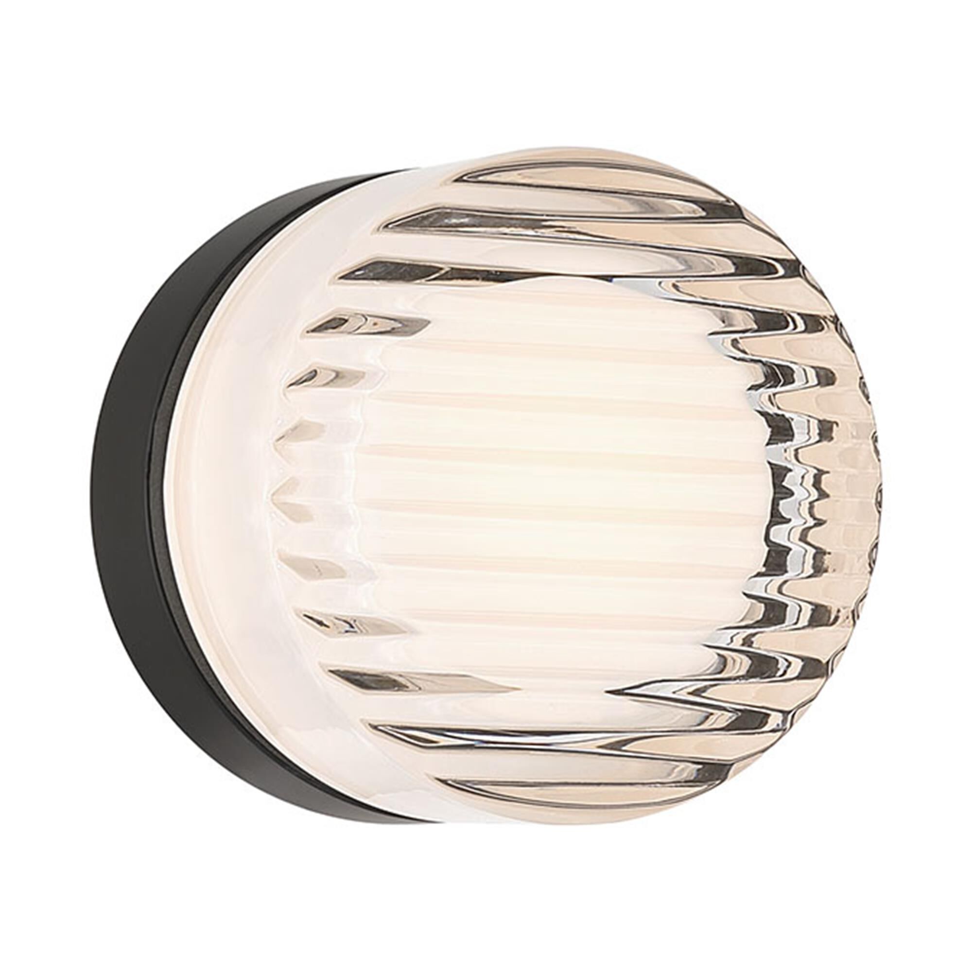 Shown in Matte Black finish and Clear Ribbed glass