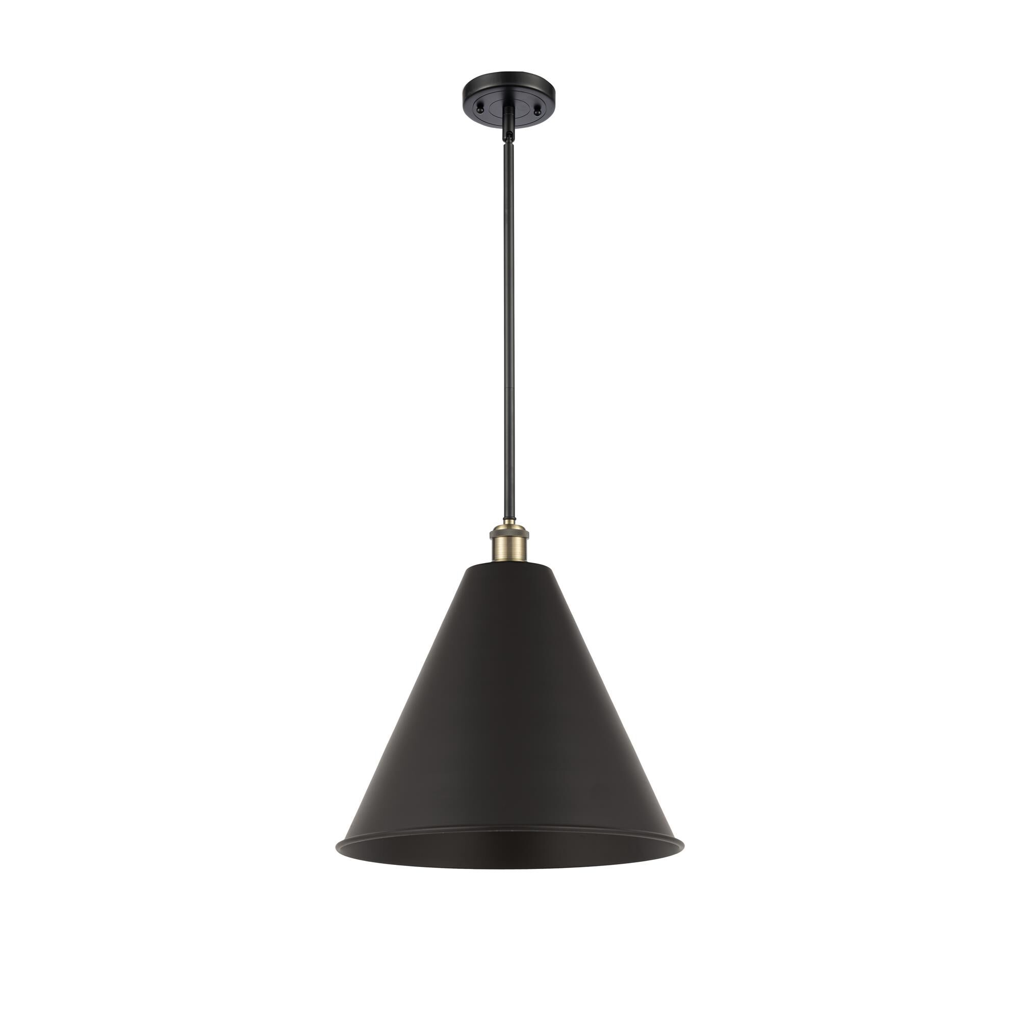 Shown in Black Antique Brass finish and Matte Black Ballston Cone shade