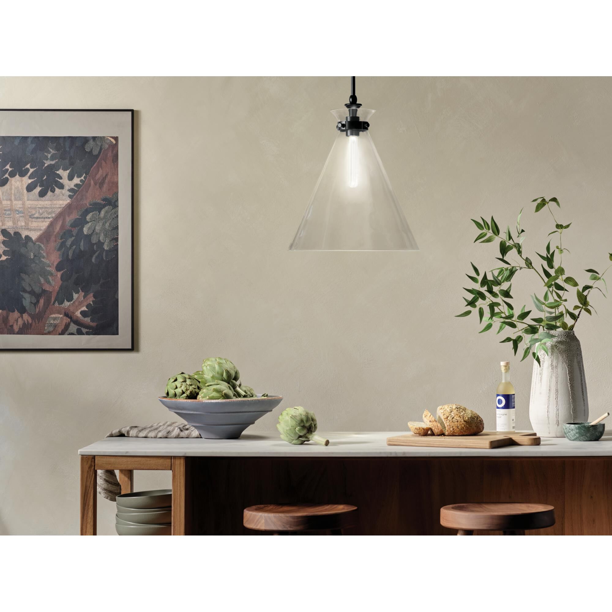 Shown in Black finish and Clear glass