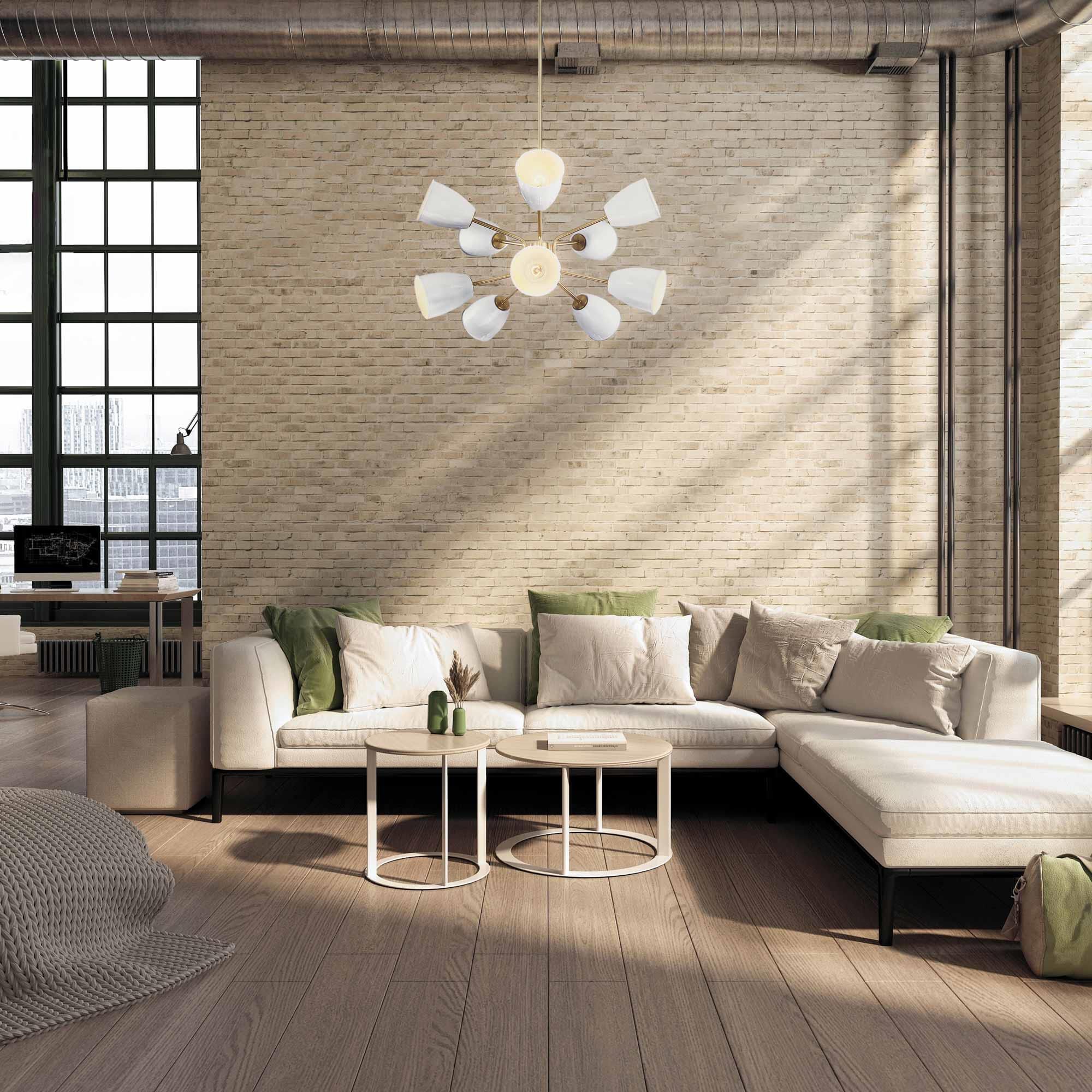 Shown in Brushed Gold finish and Ice Mist shade