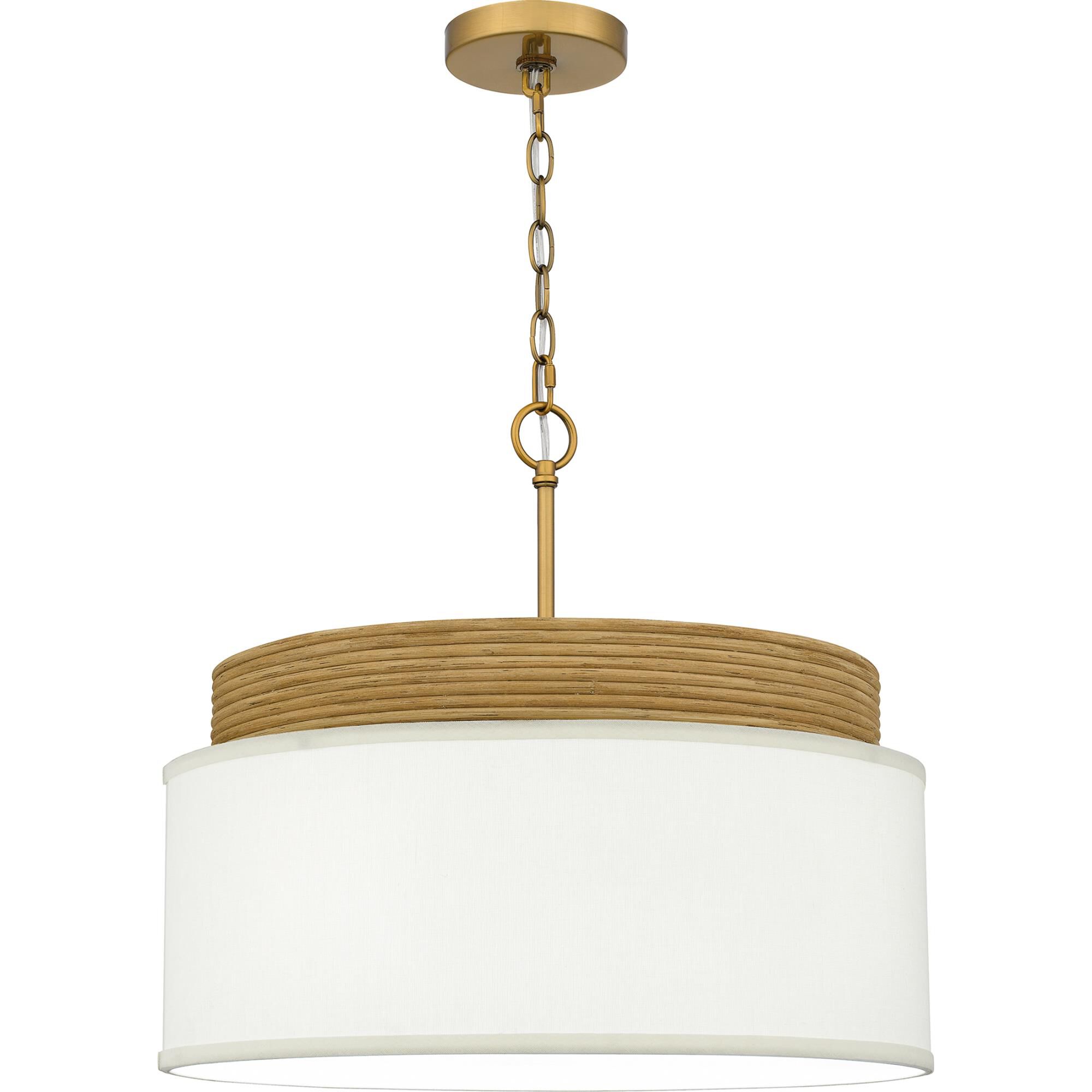 Shown in Brushed Gold finish and White Linen Fabric shade