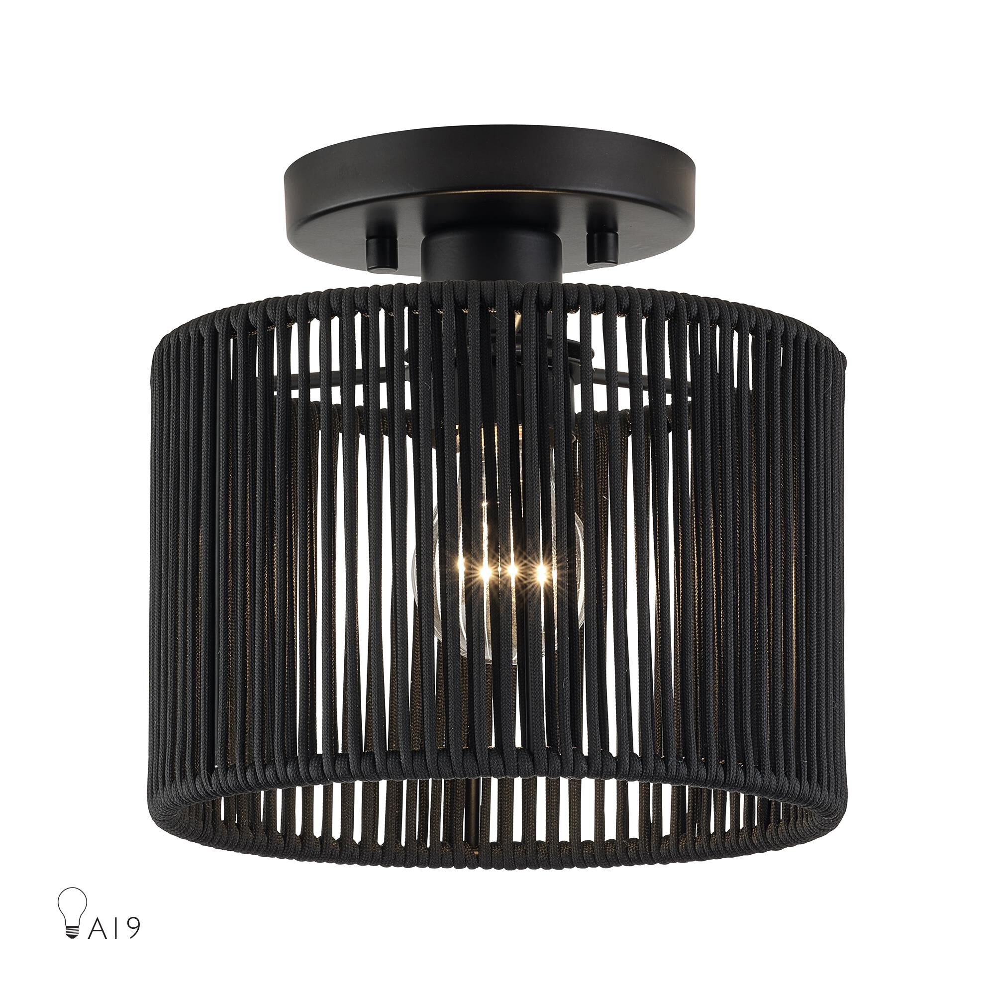 Shown in Black finish and Hand-Woven Parisian Night Color Polyester Rope shade