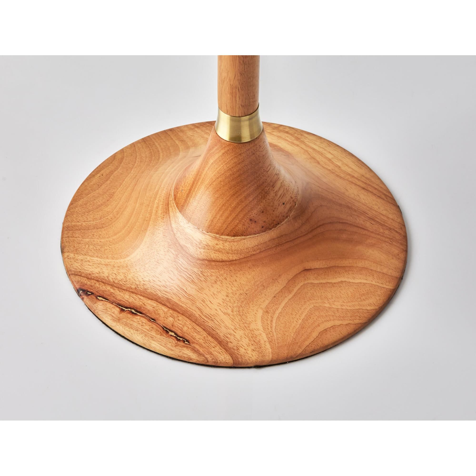 Shown in Natural Rubberwood W. Antique Brass Accent finish and White Textured Fabric shade