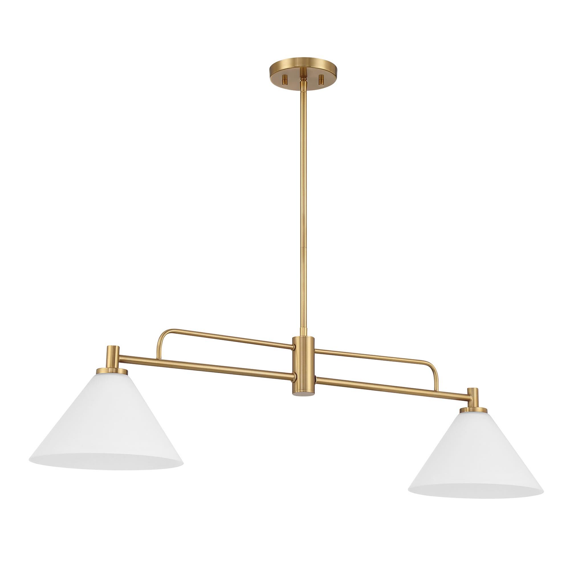Shown in Natural Brass finish and White Opal glass