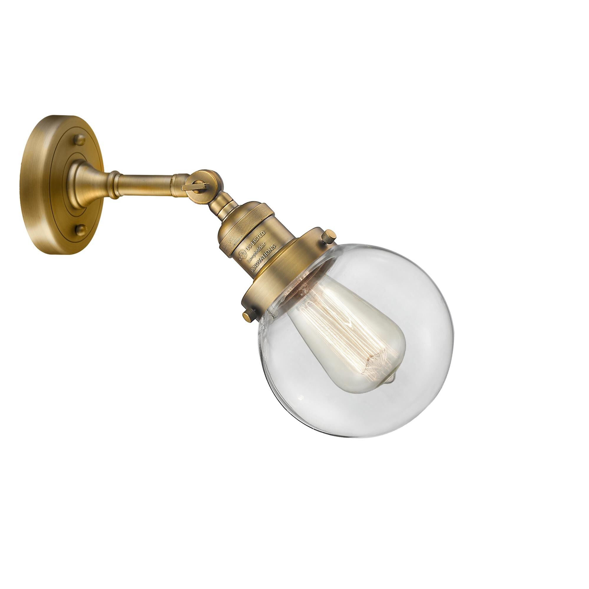 Shown in Brushed Brass finish and Clear glass and No Accent accent