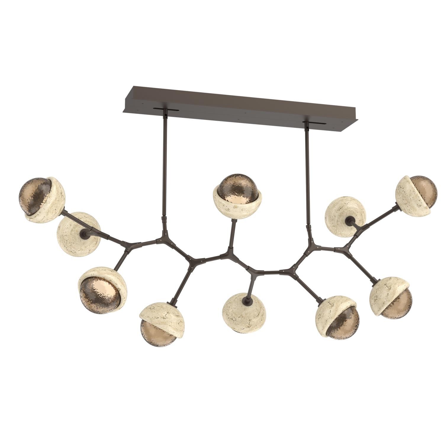 Shown in Flat Bronze finish and Bronze glass and Travertine Stone accent