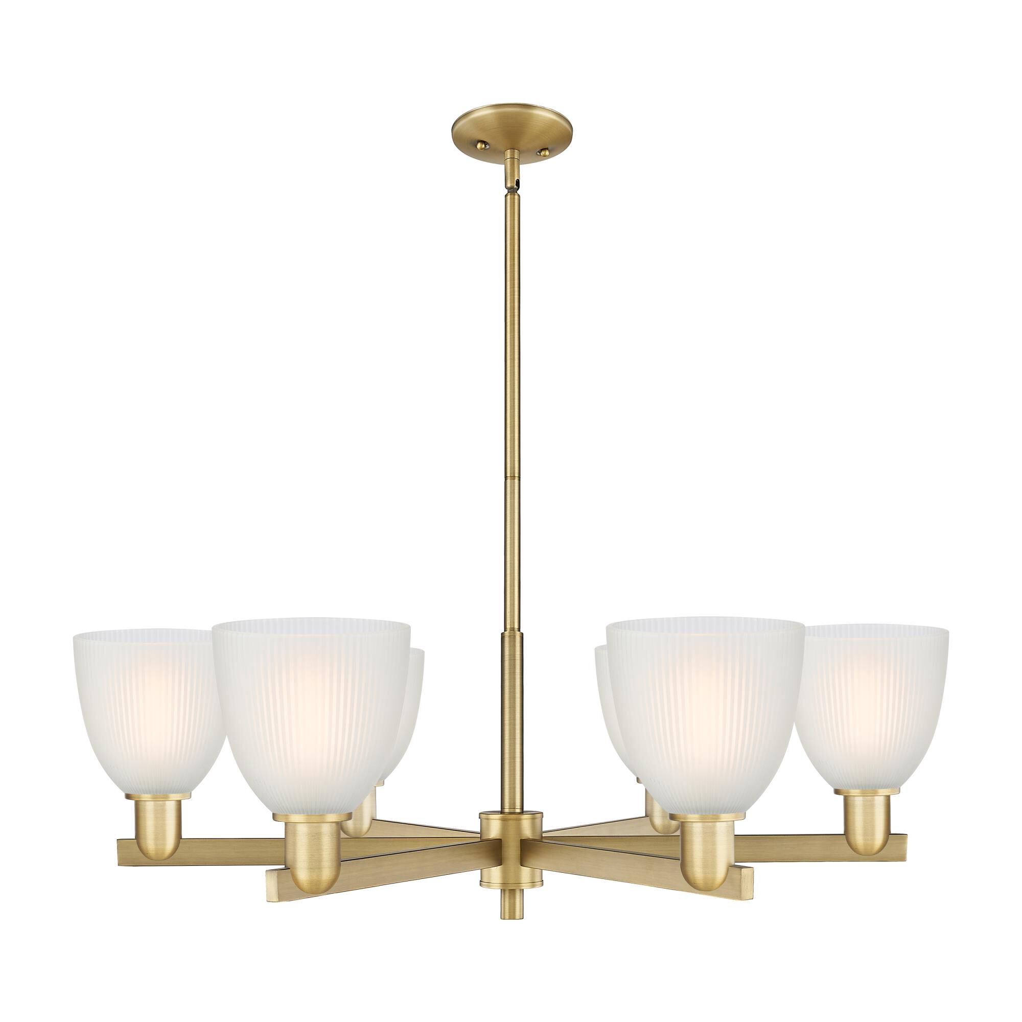 Shown in Brushed Brass finish and White glass