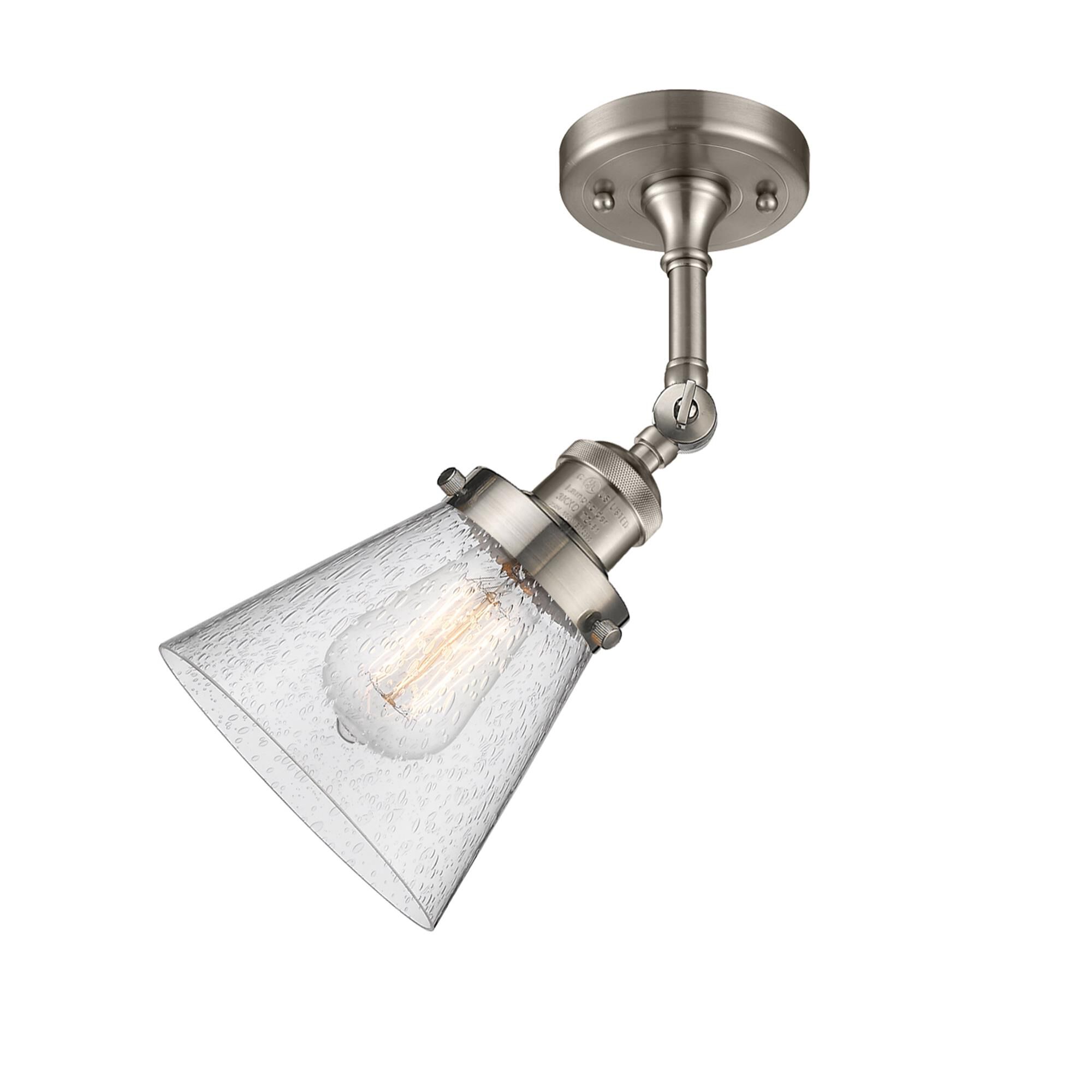 Shown in Brushed Satin Nickel finish and Seedy glass and None accent