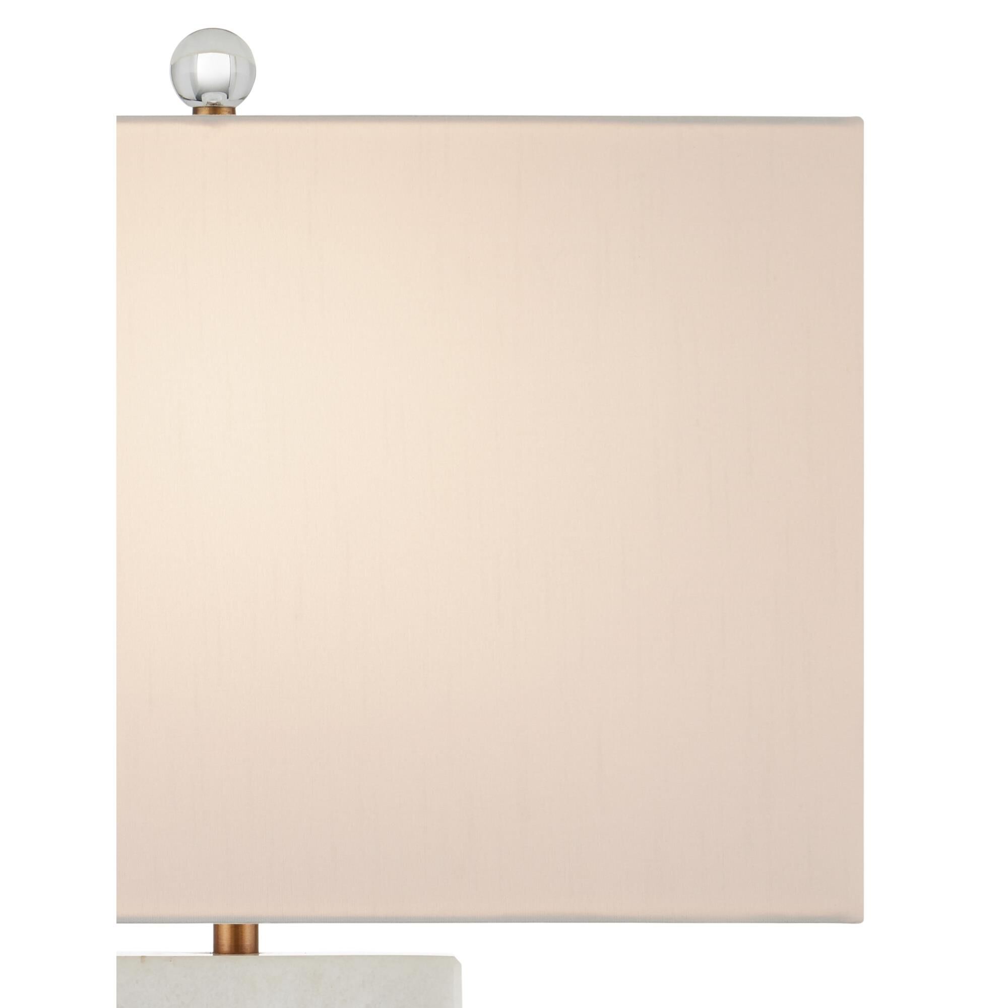 Shown in White/Clear/Antique Brass finish and Natural Linen shade