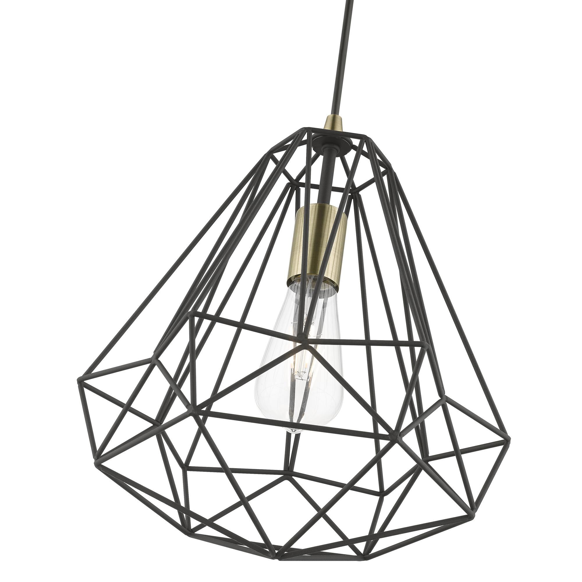 Shown in Textured Black with Polished Chrome Accents finish and Hand Welded Textured Black Metal shade