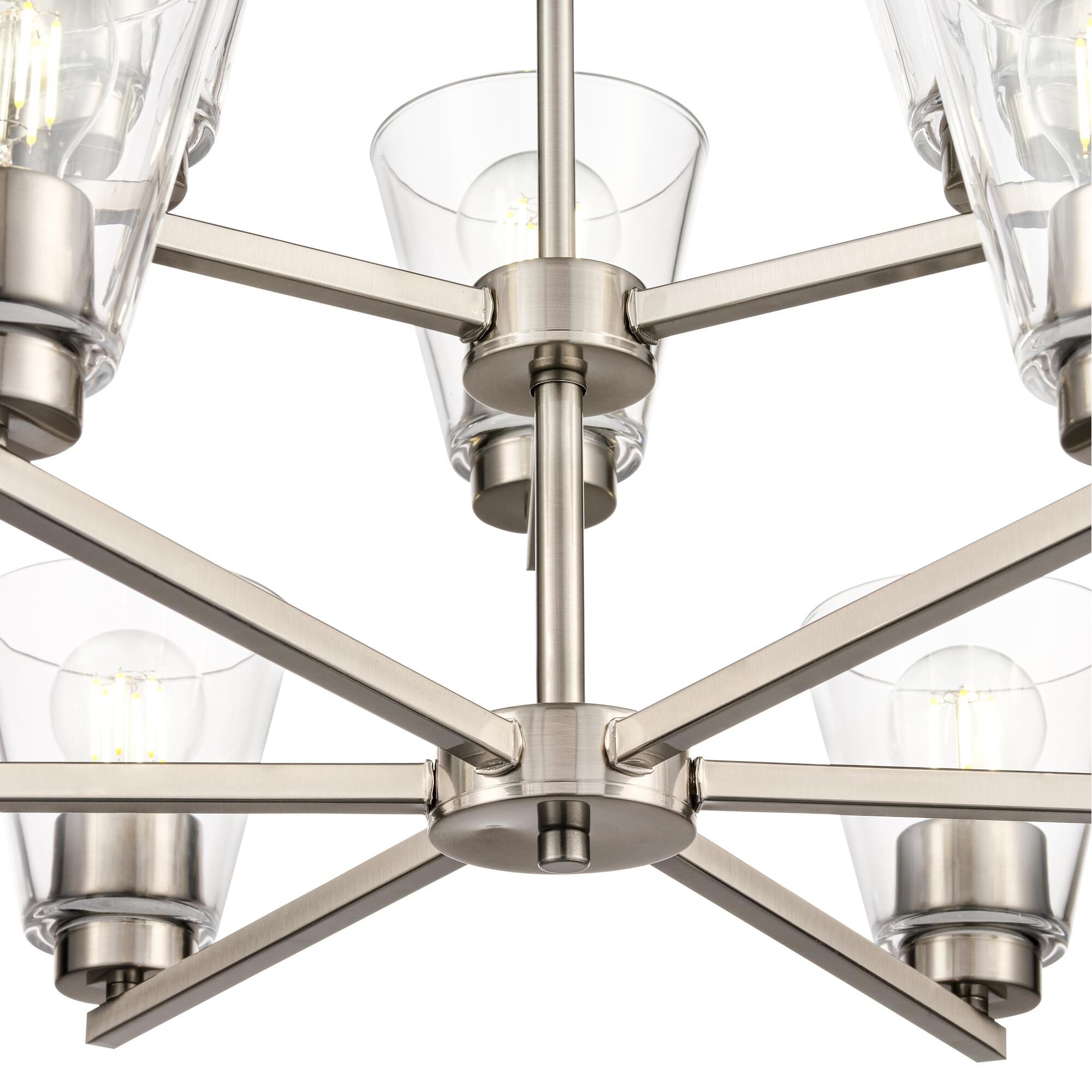 Shown in Brushed Nickel finish and Clear glass