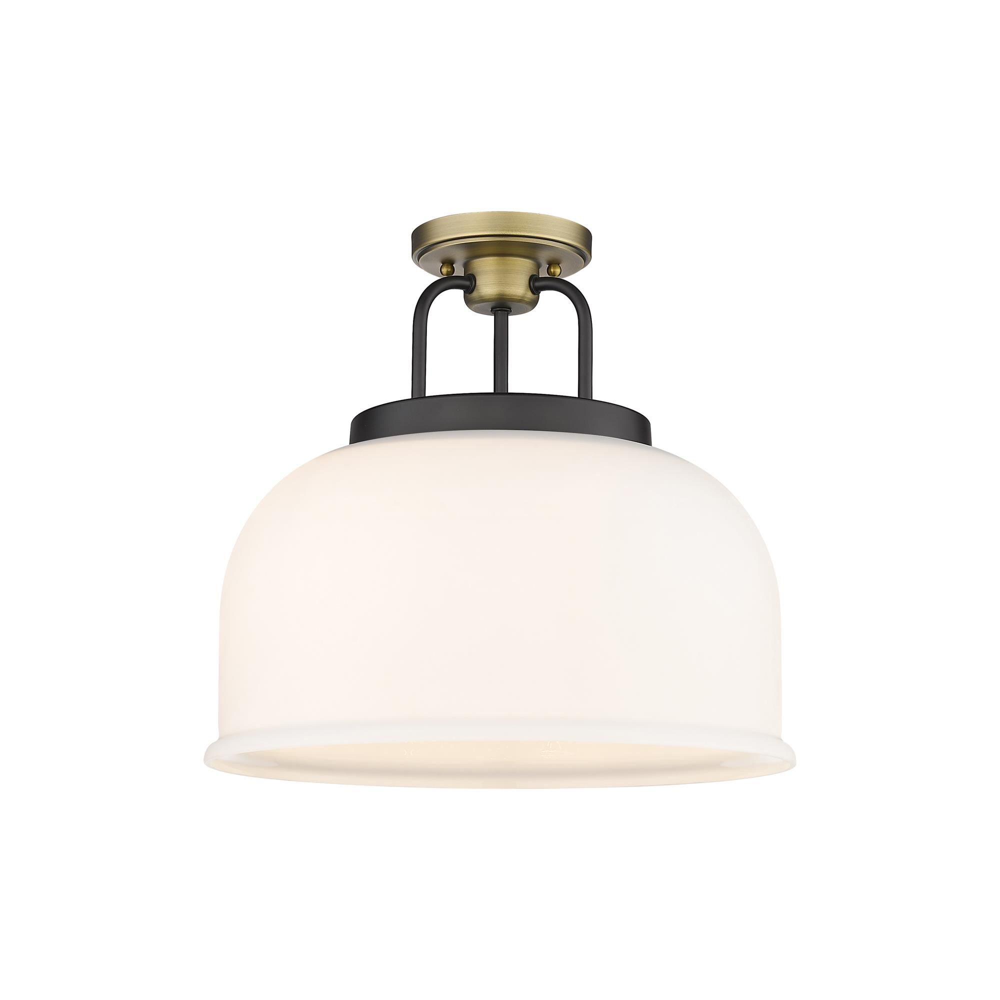 Shown in Black Brushed Brass finish and Matte White glass