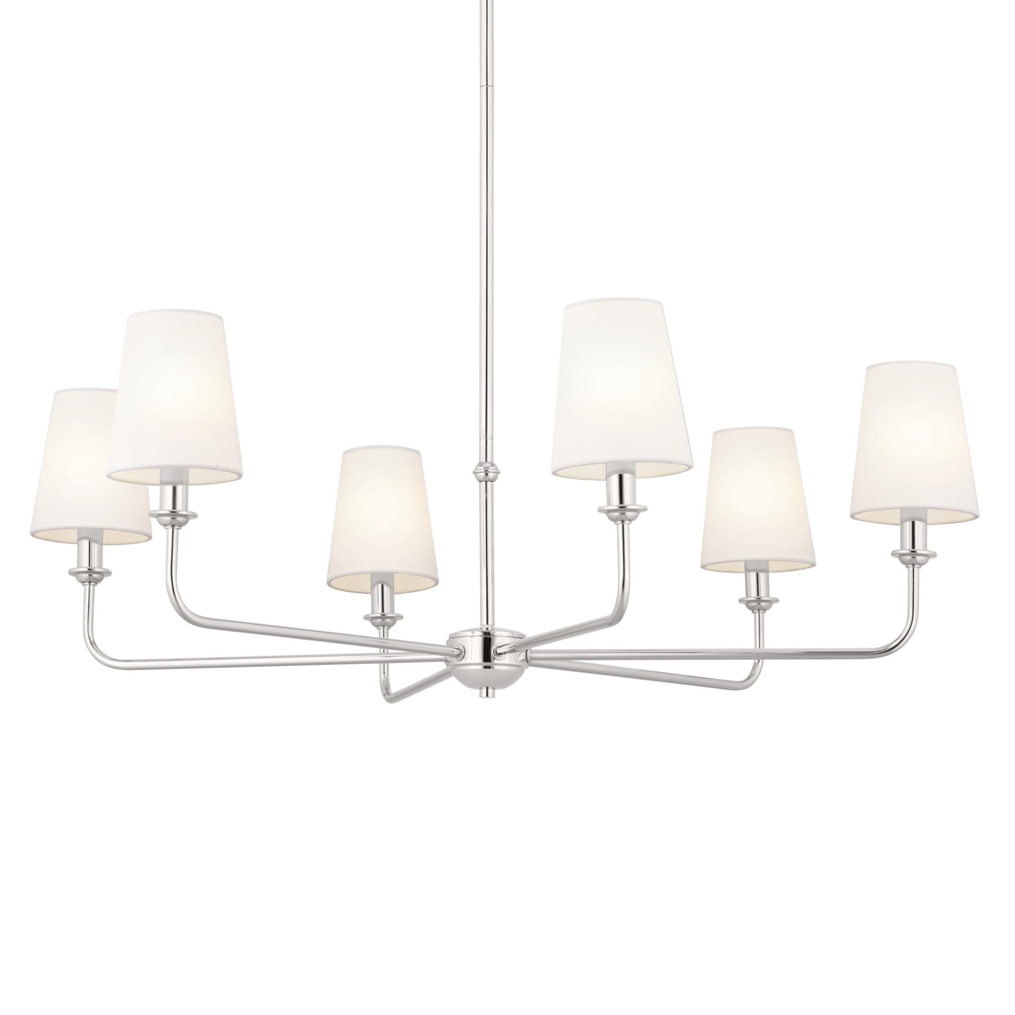 Shown in Polished Nickel finish and Fabric and Bell shade