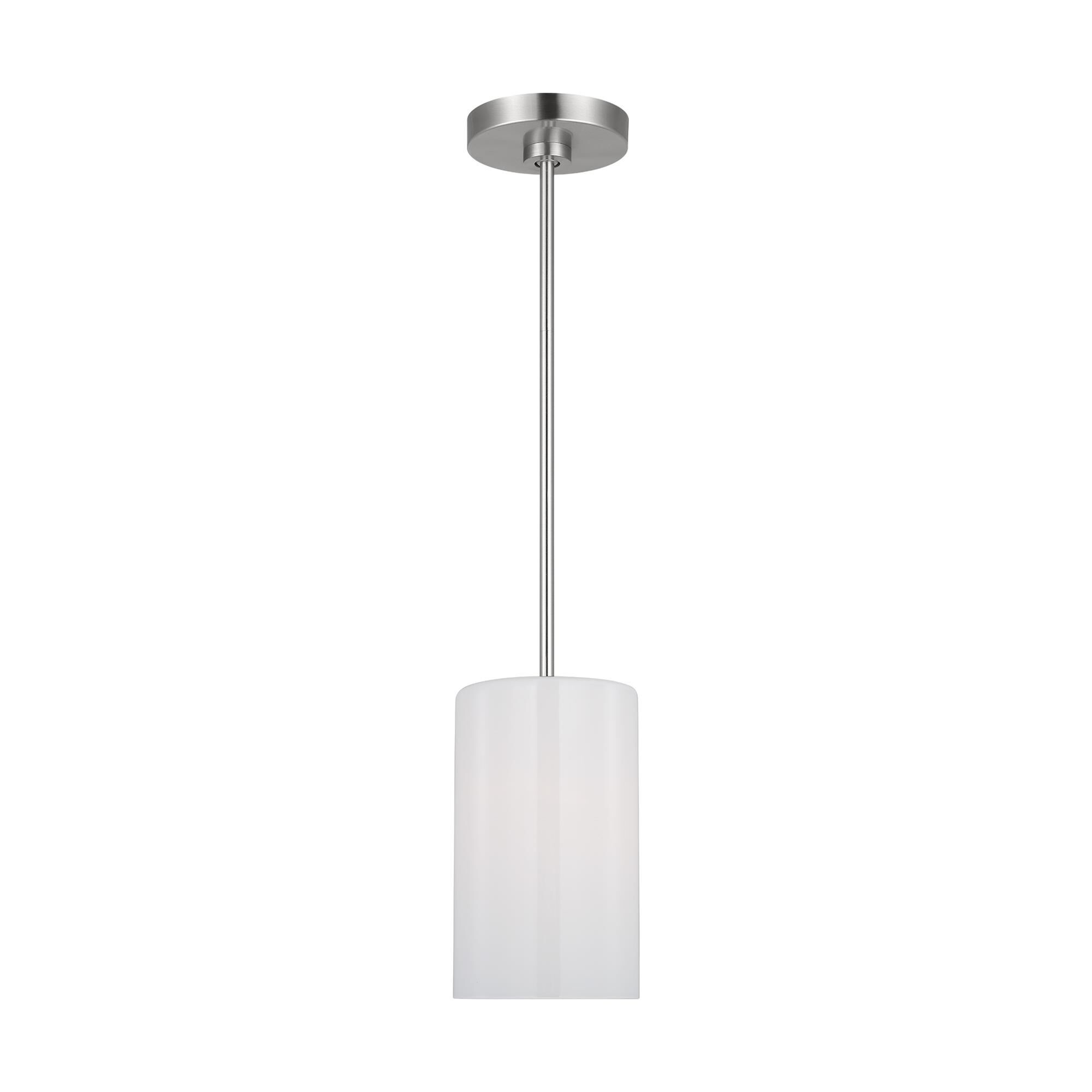 Shown in Brushed Steel finish and Clear Outside / Painted White Inside Glass shade