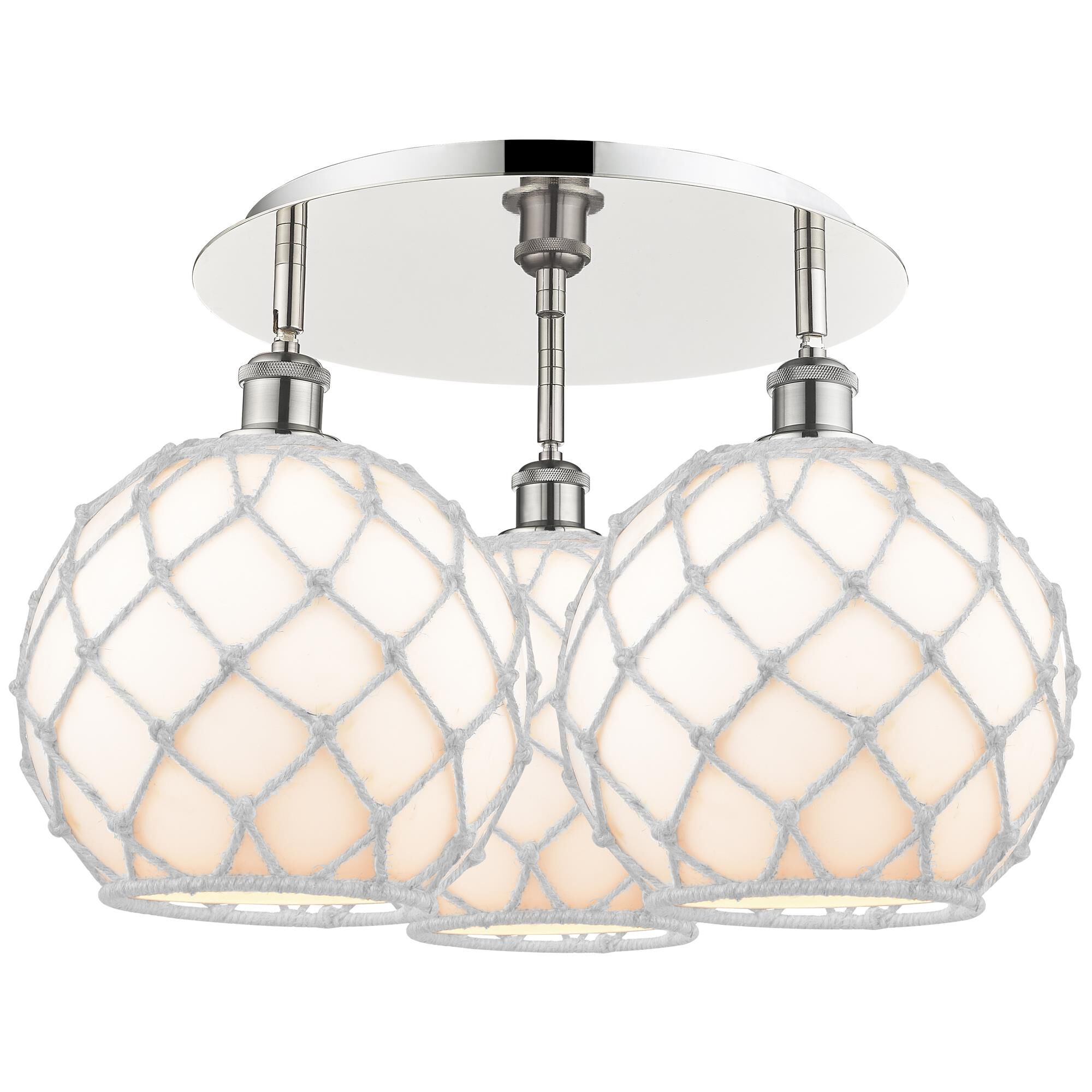Shown in Polished Nickel finish and White with White Rope glass