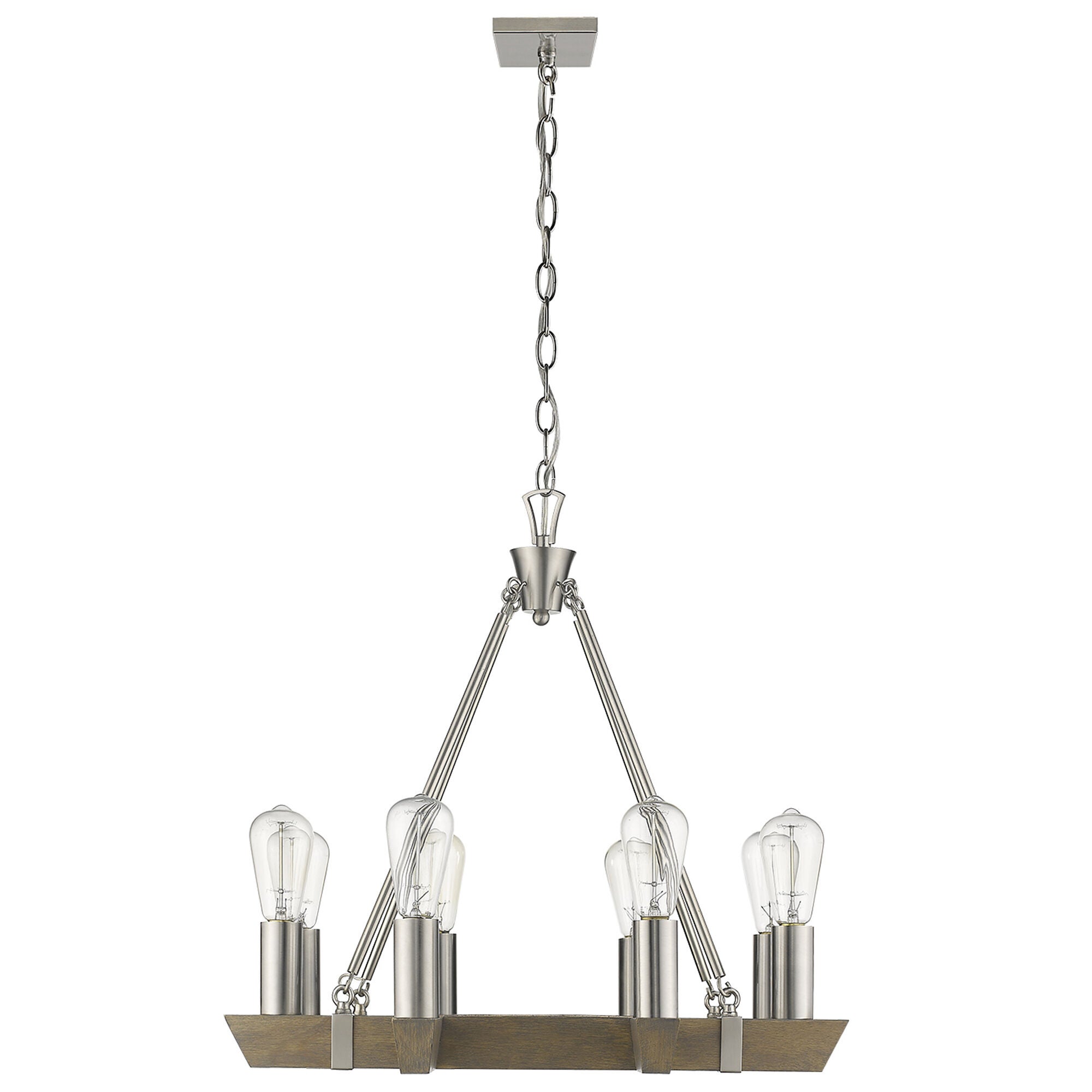 Shown in Satin Nickel finish and -- glass and -- shade